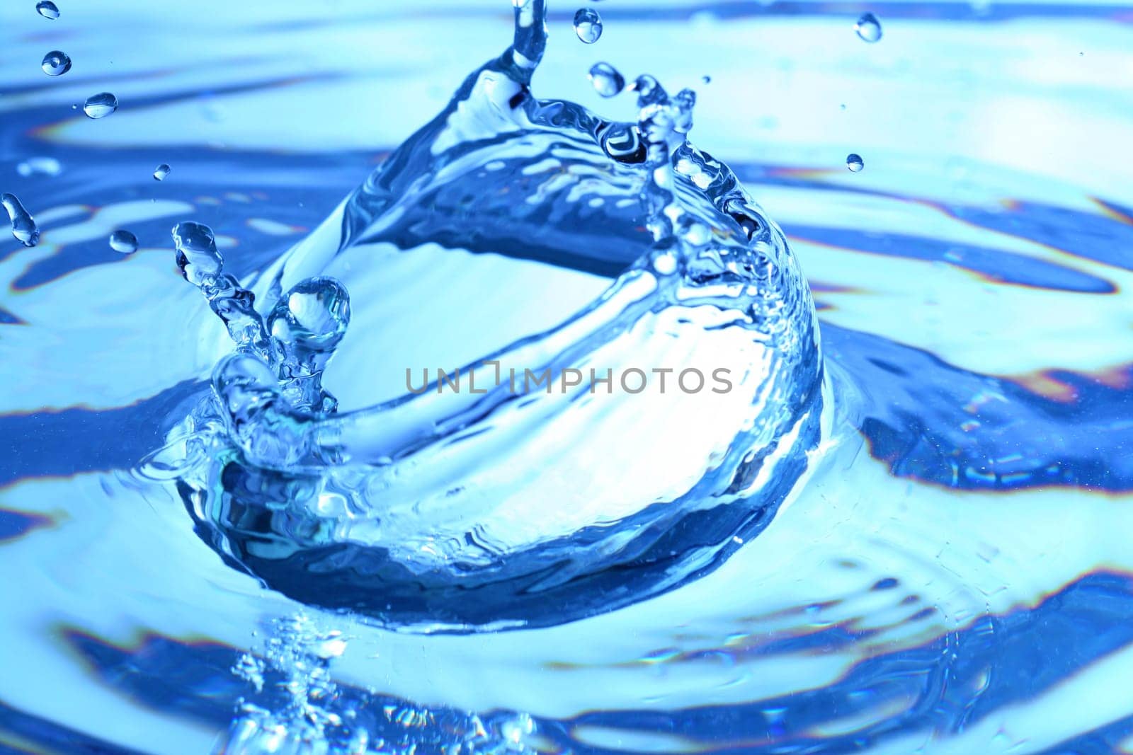 blue water splash macro close up