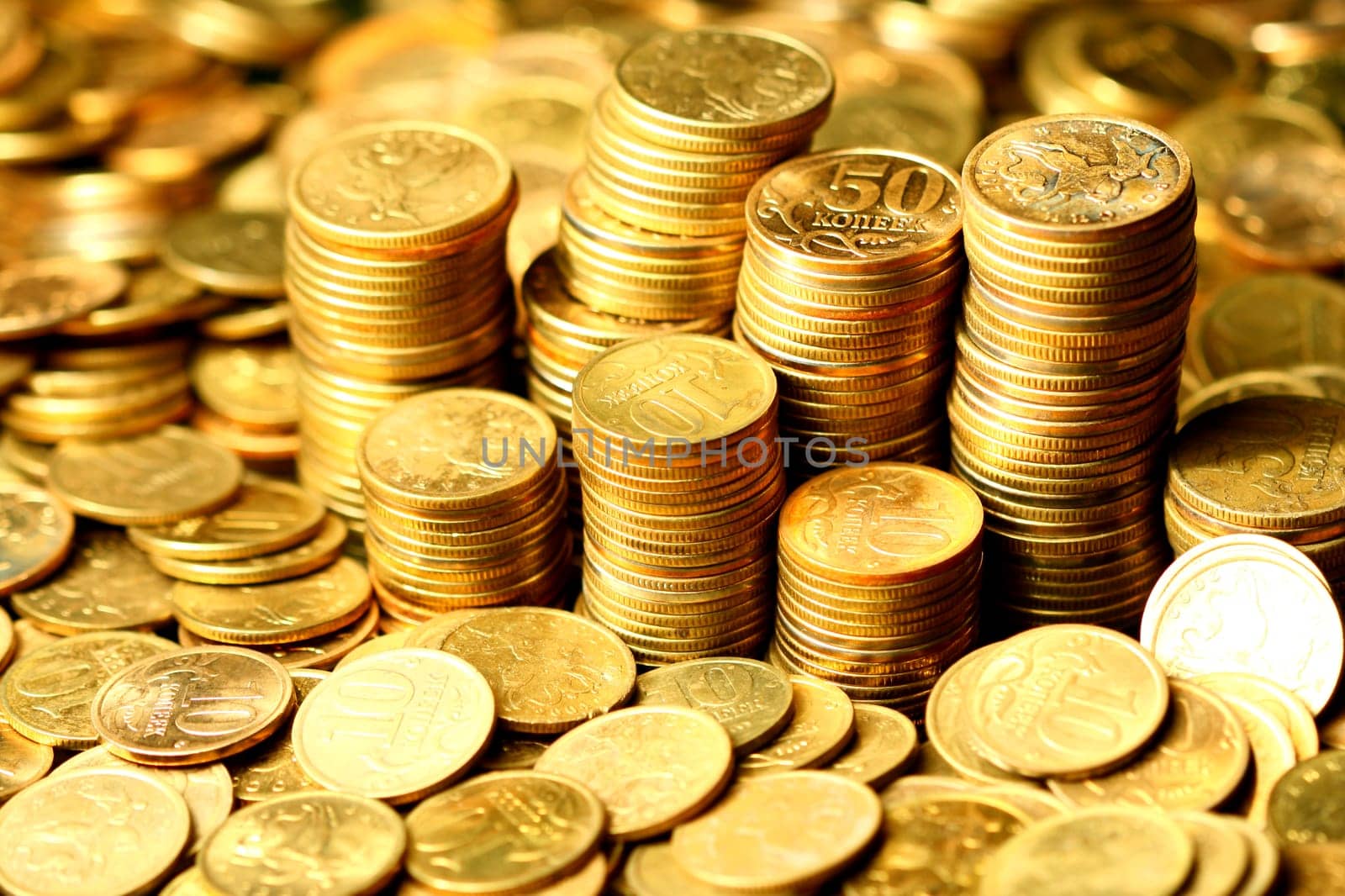 golden coins macro close up