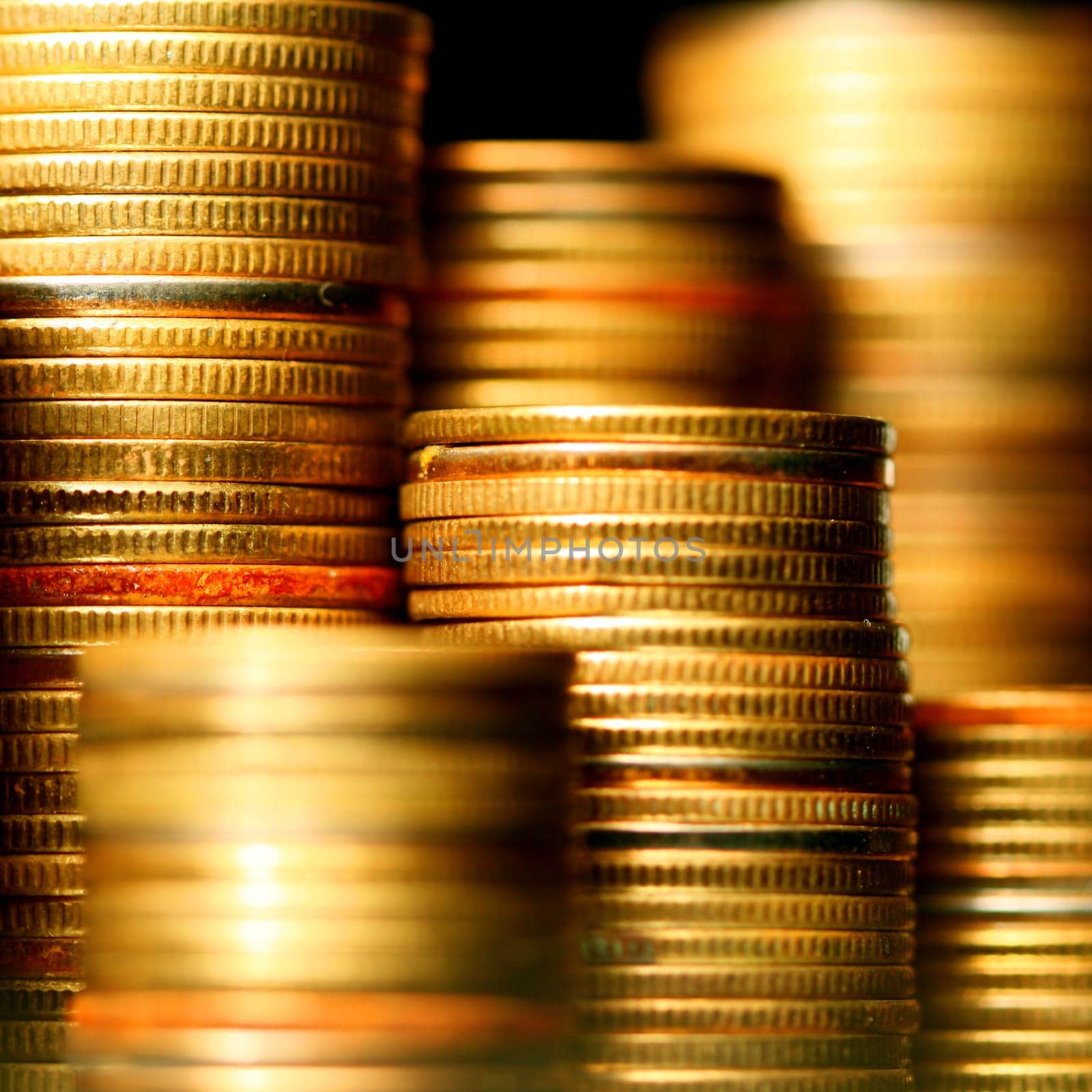 golden coins macro close up