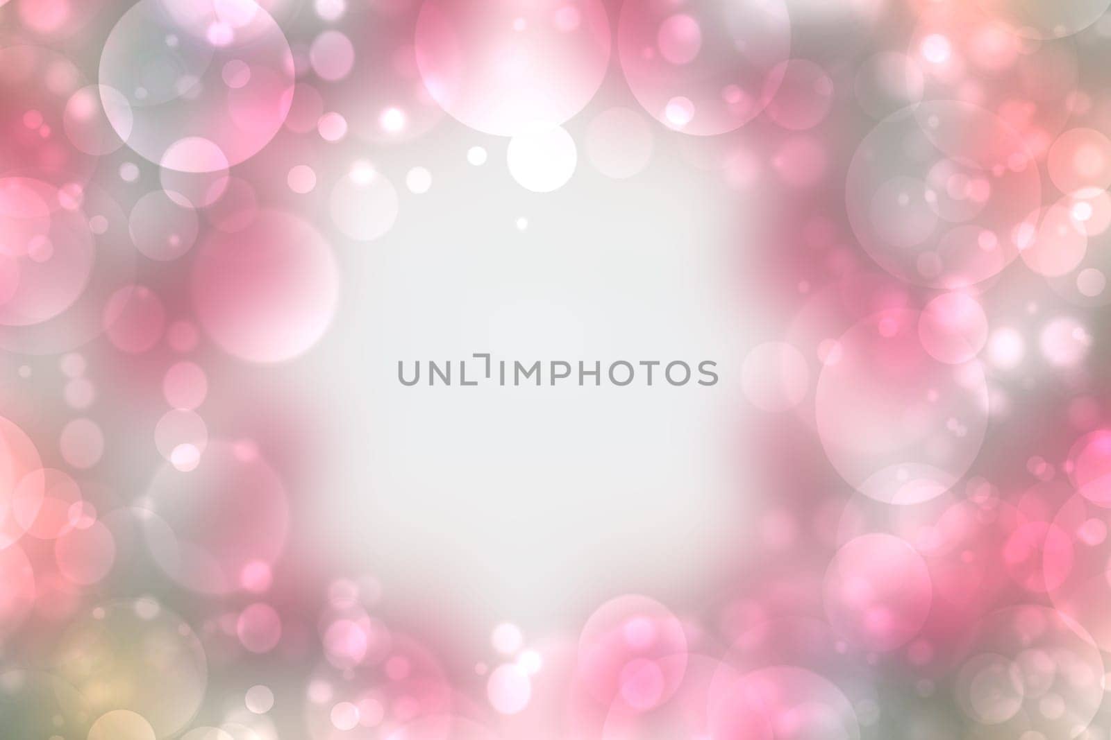 Abstract blurred fresh vivid spring summer light delicate pastel pink white bokeh background texture with bright circular soft color lights and frame. Beautiful backdrop illustration.