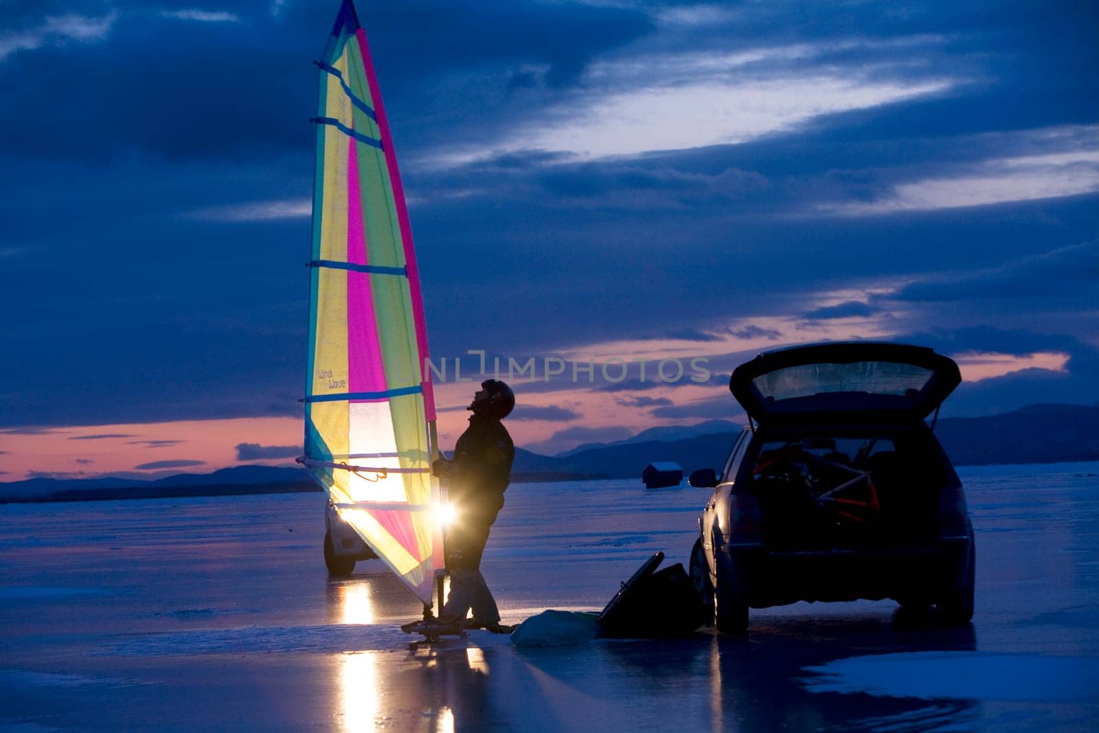 Ice saling, sailboarding, Lake Champlain, South Hero, Vermont