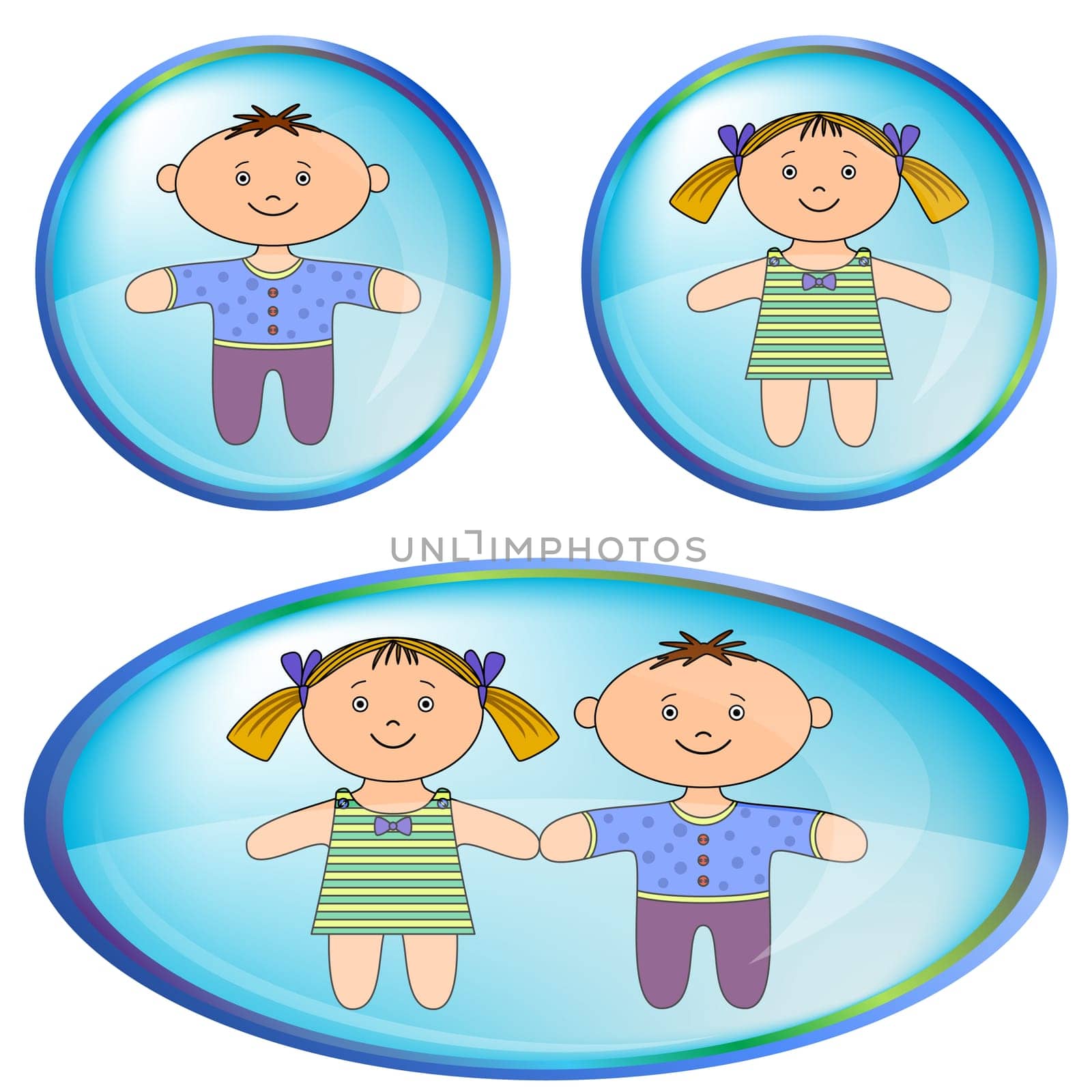 Icons, vector eps10 buttons with toy boy and the girl