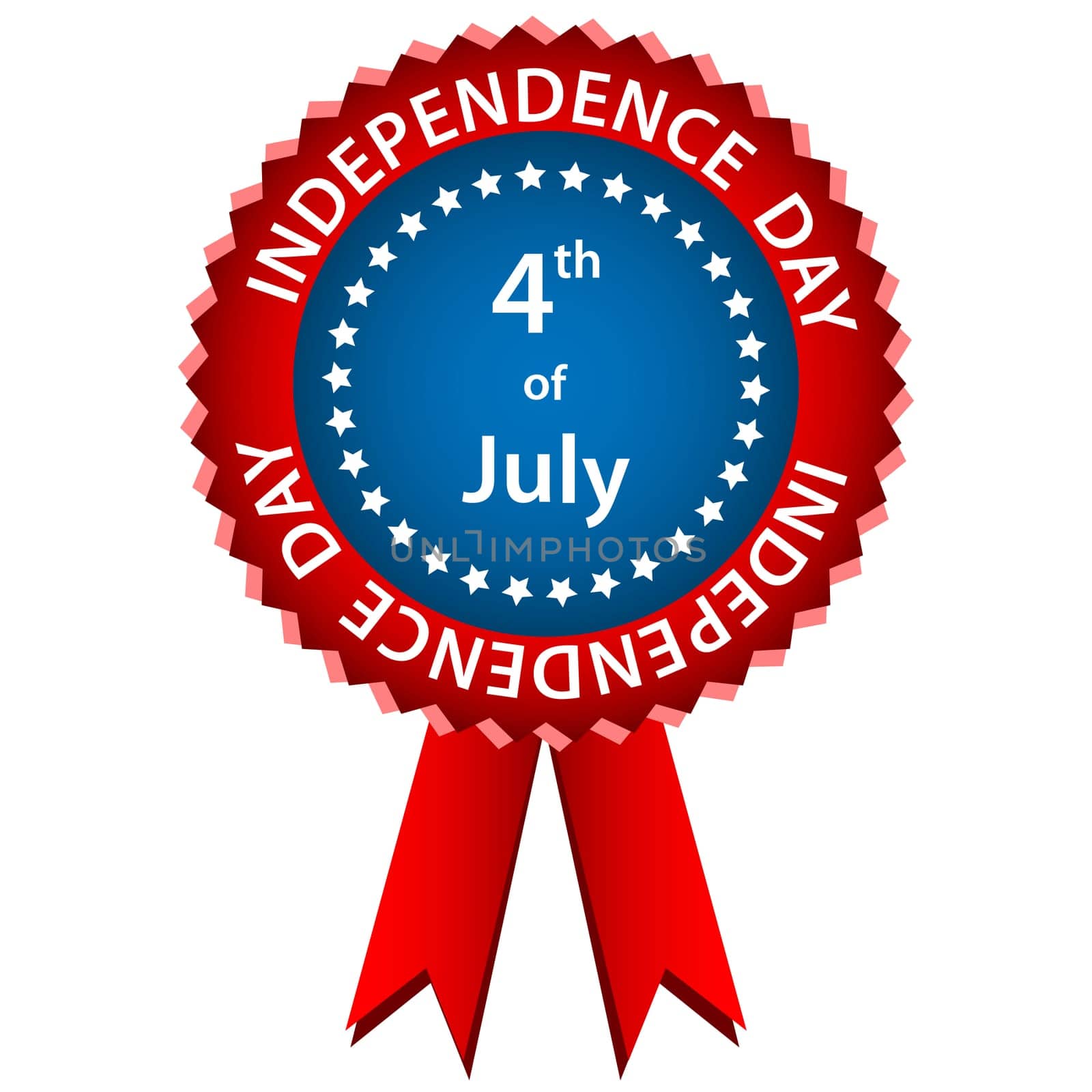 4th of july independence day rosette or badge in american flag colors. Isolated on a white background.