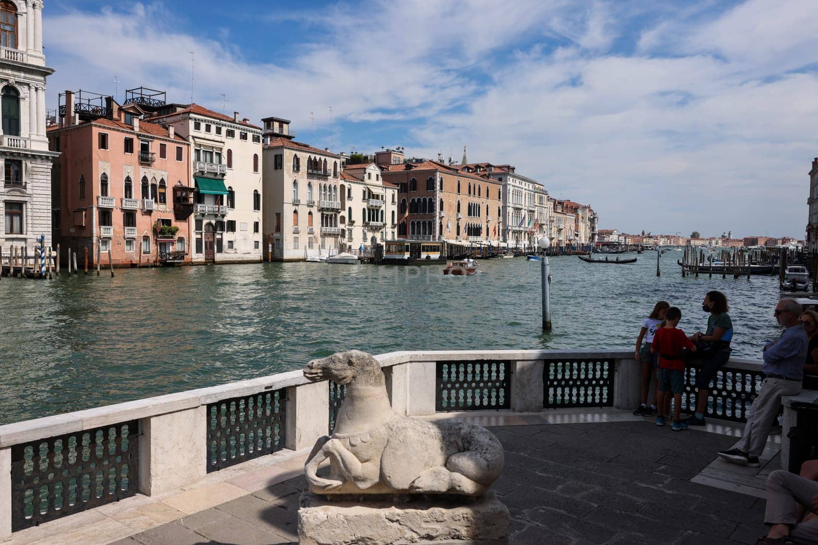Venice, Italy - September 5, 2022: View of the Grand Canal from the terrace at the Peggy Guggenheim Collection in Venice