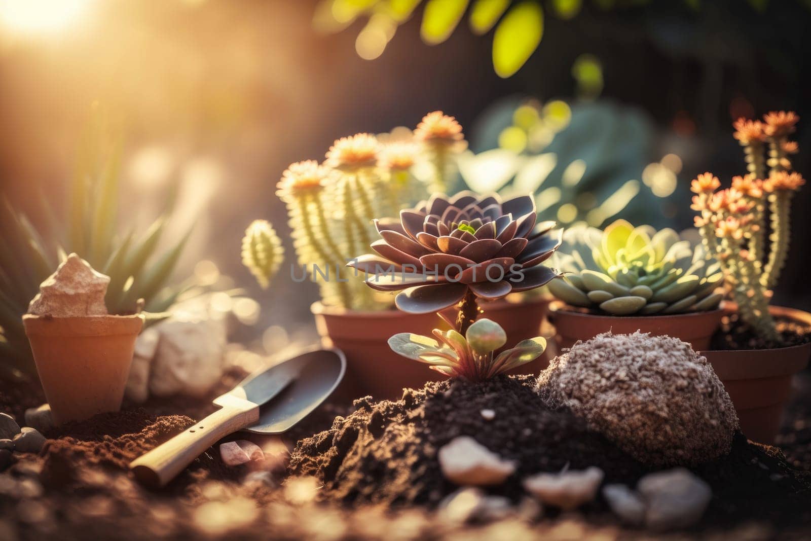 spring background, succulent plants, cactus, gardening concept, generative ai