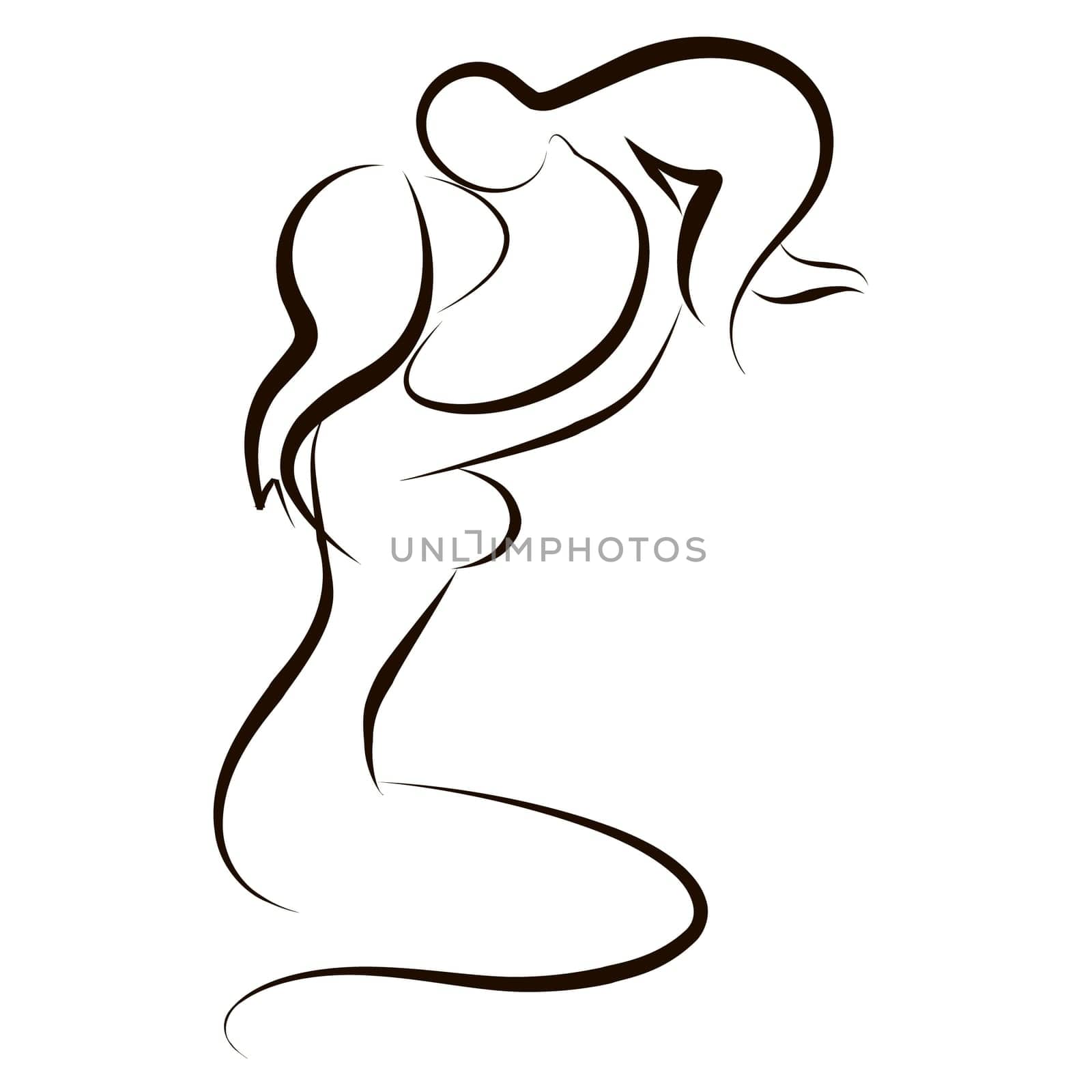 A black and white illustration of a mother and her baby, symbol of motherhood. Also available as a vector in Adobe Illustration EPS format, compressed in a zip file. The vector version can be scaled to any size without loss of quality.