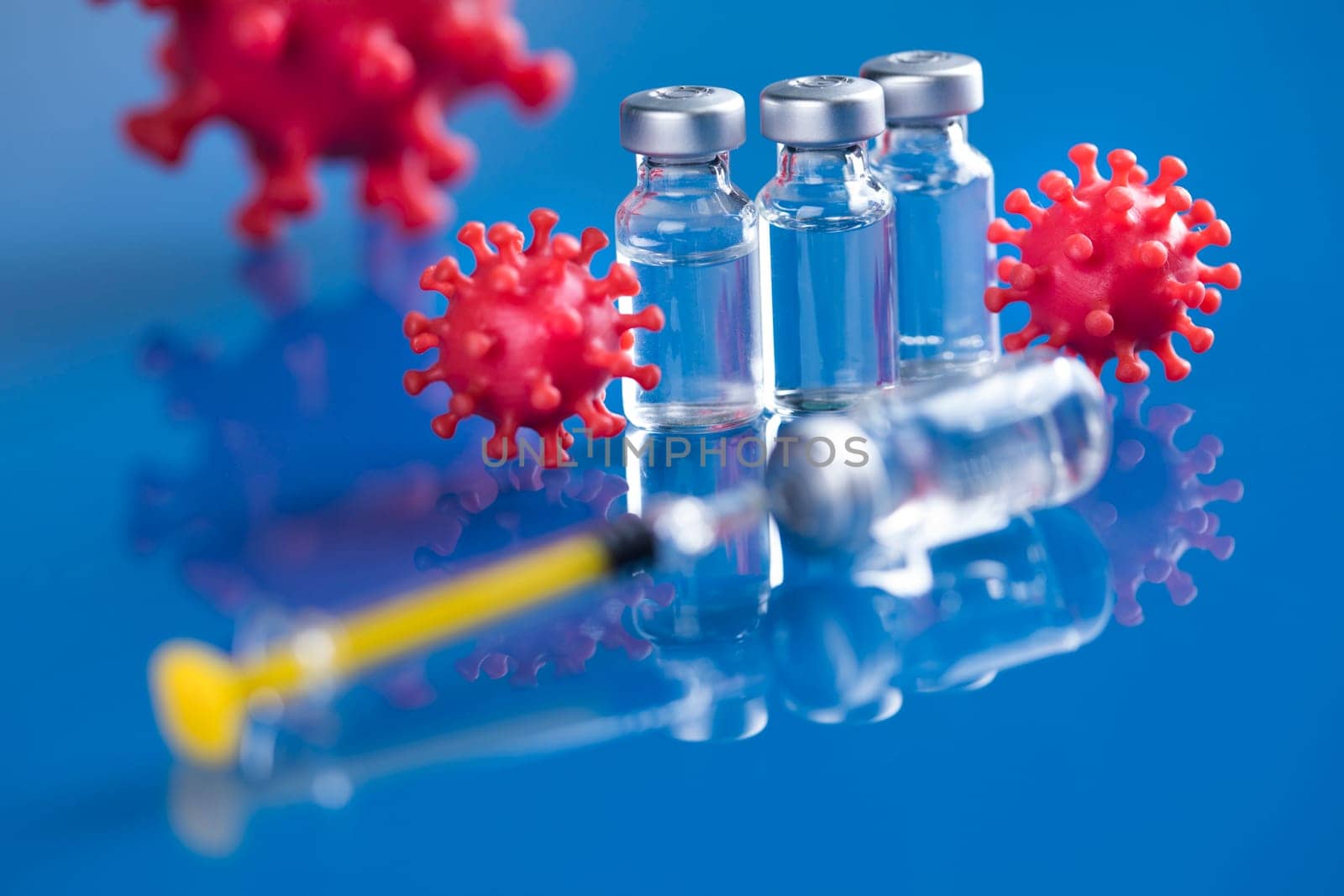 Close up medical syringe with a vaccine