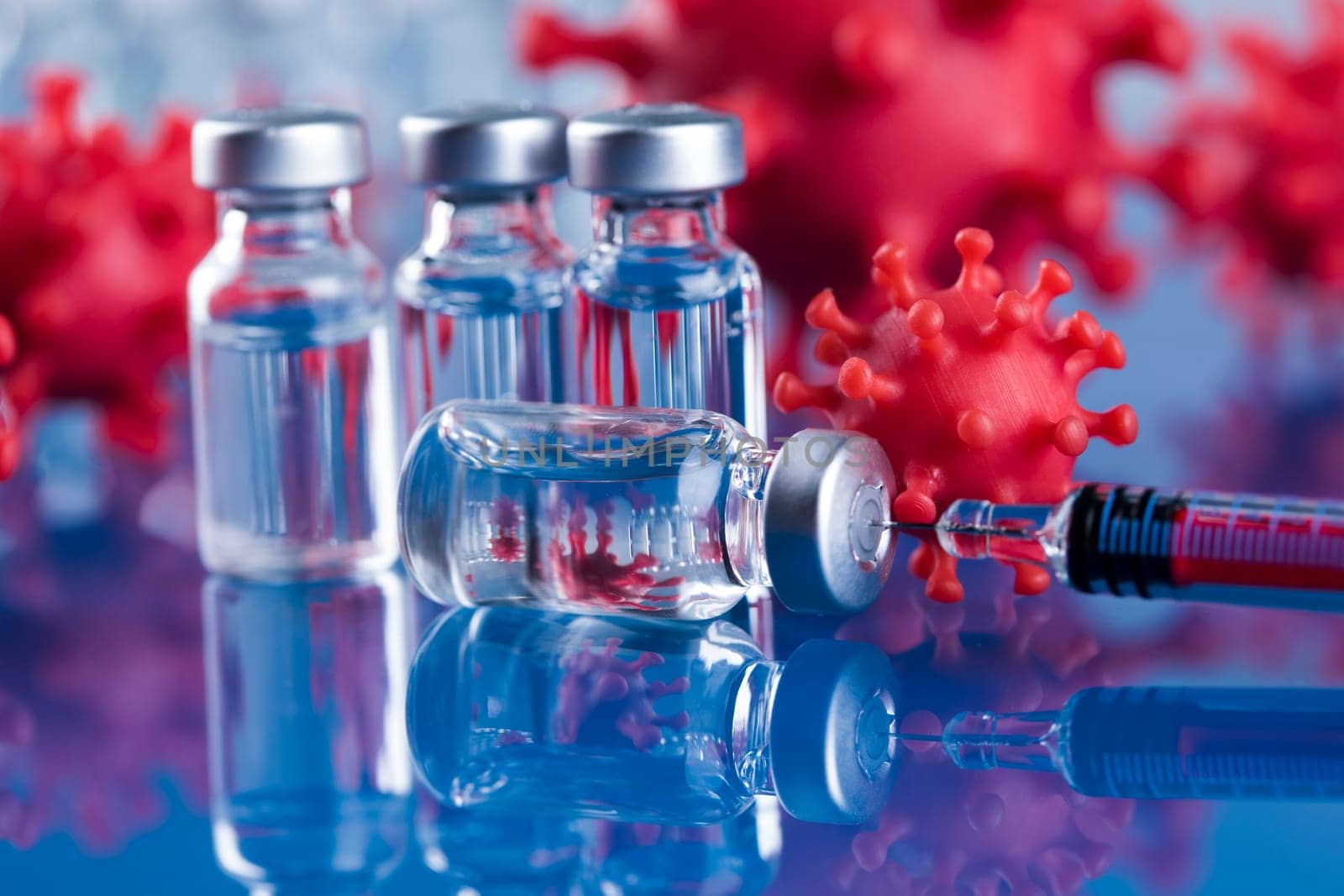 Close up medical syringe with a vaccine