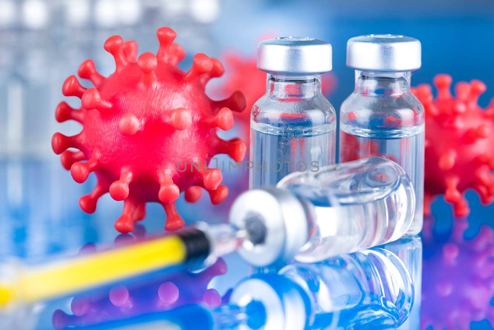 Close up medical syringe with a vaccine