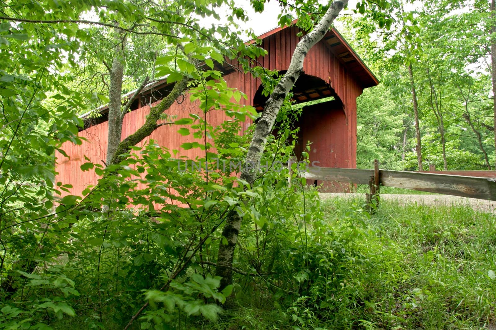 Slaughter House covered bridge in Northfield, VT. in Washington county, Central Vermont. 55 foot Queenpost Truss bridge built in 1872, crosses the Dog River.  Located south of northfield falls just off Rt. 12.