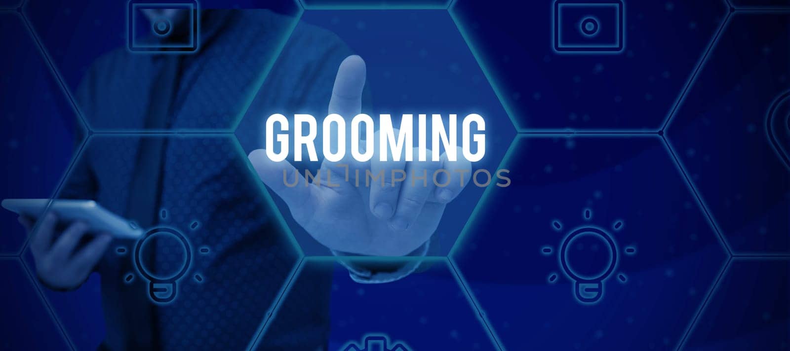 Text caption presenting Grooming, Business showcase hygienic care and enhancing the appearance of the pets