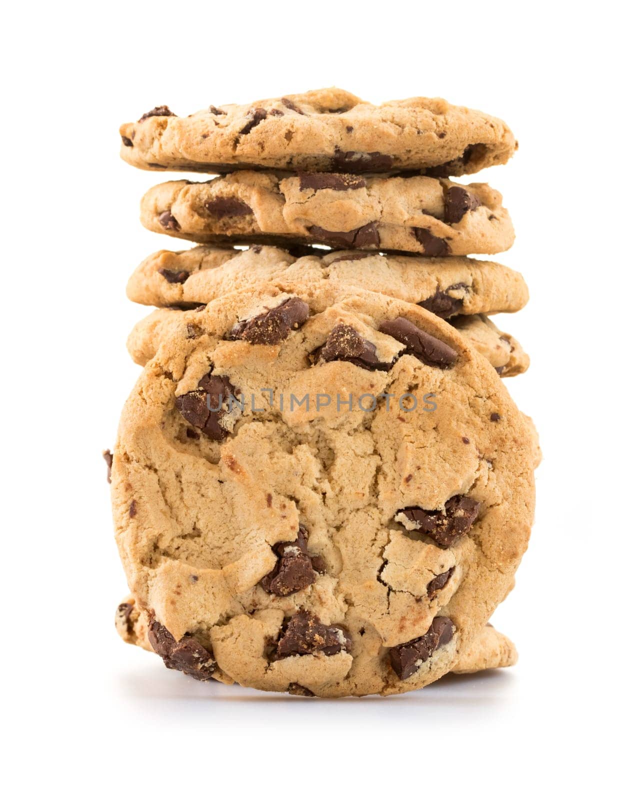 Chocolate chip cookies over white background