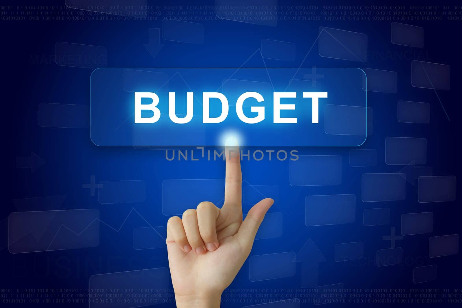 hand press on budget button on virtual screen