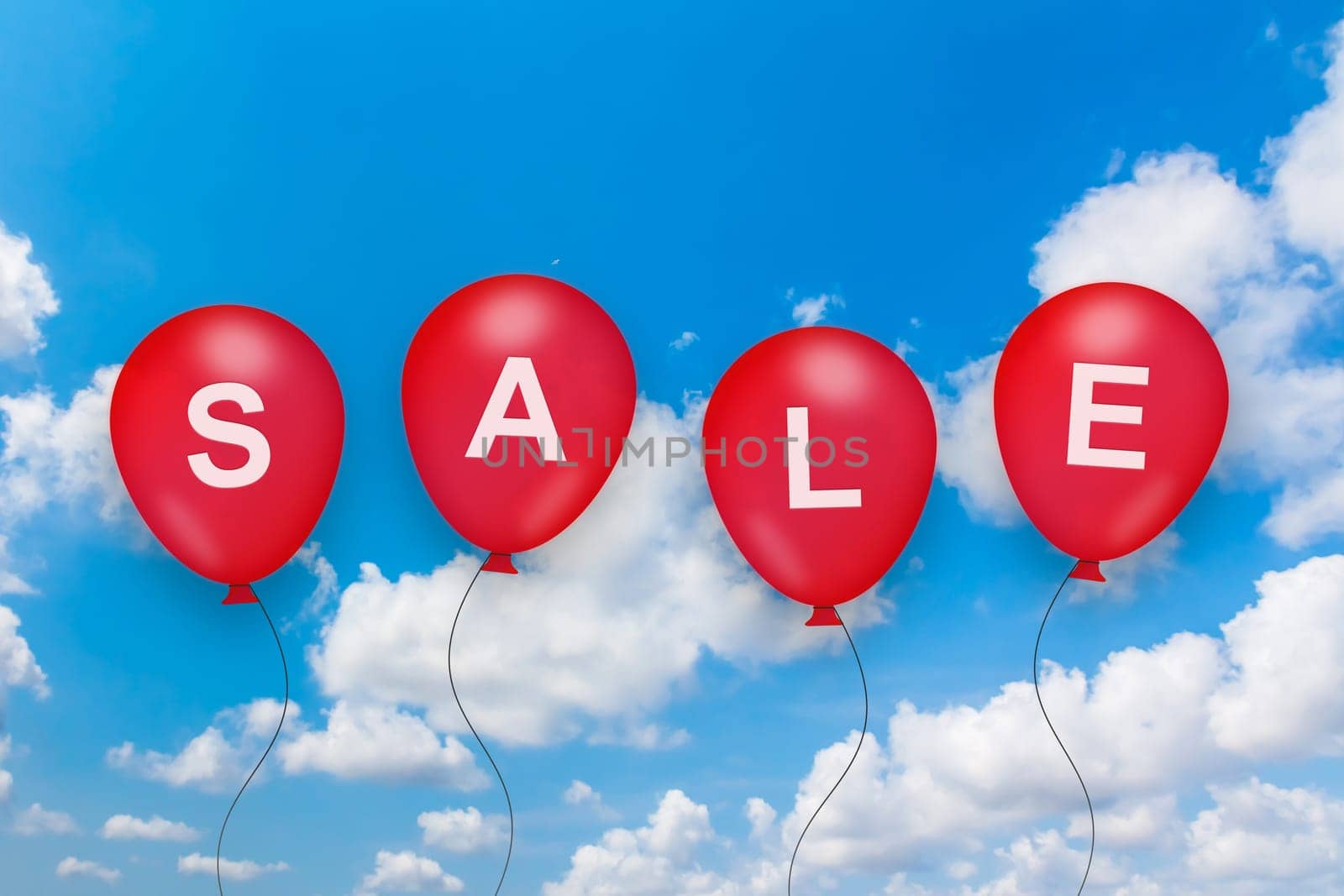 sale text on balloon with blue sky background