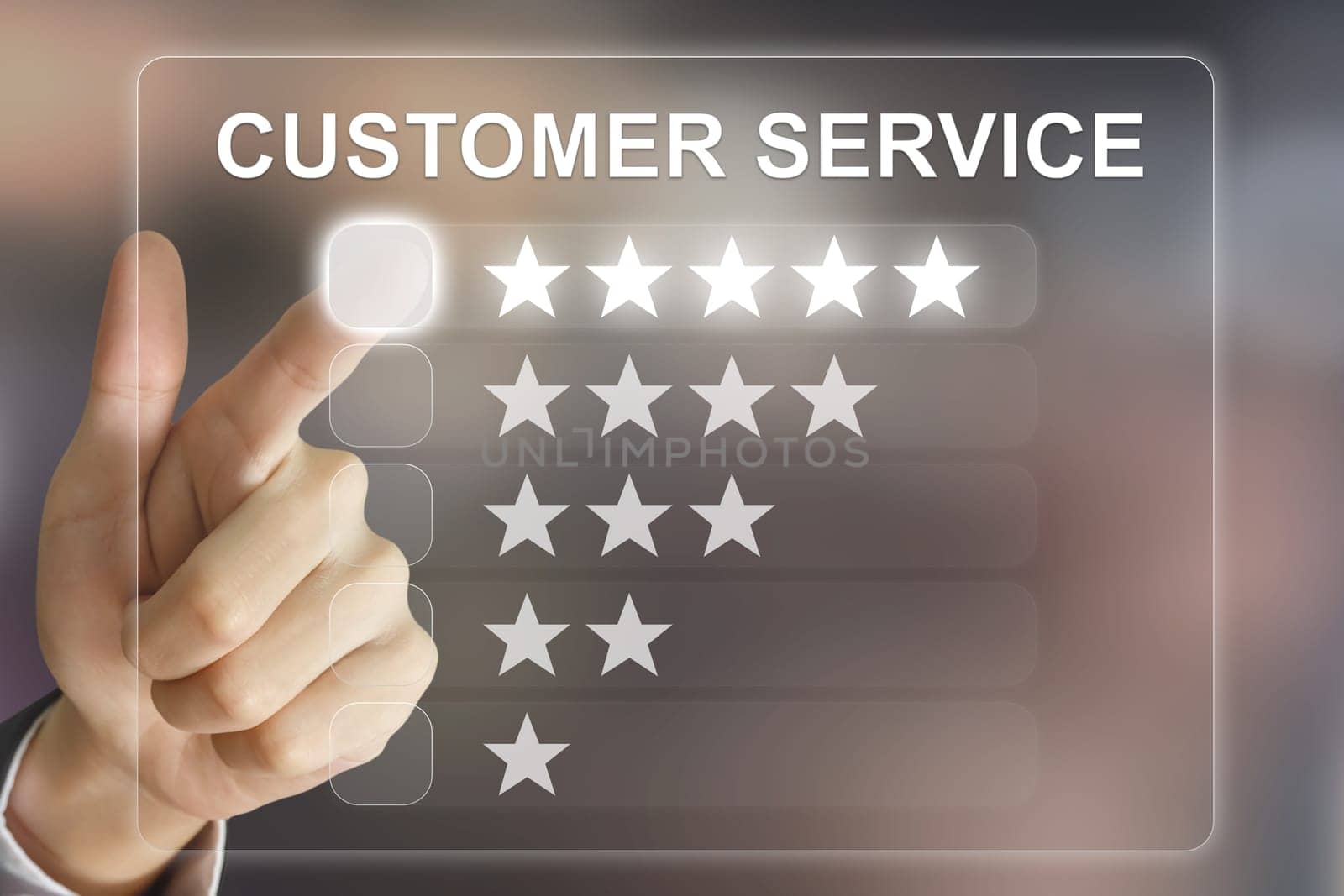 business hand clicking customer service on virtual screen interface
