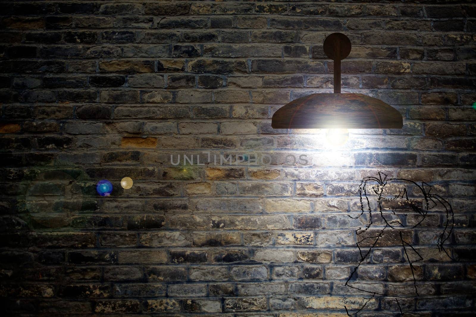 Old interior room with brick wall and three light spots for adv or others purpose use