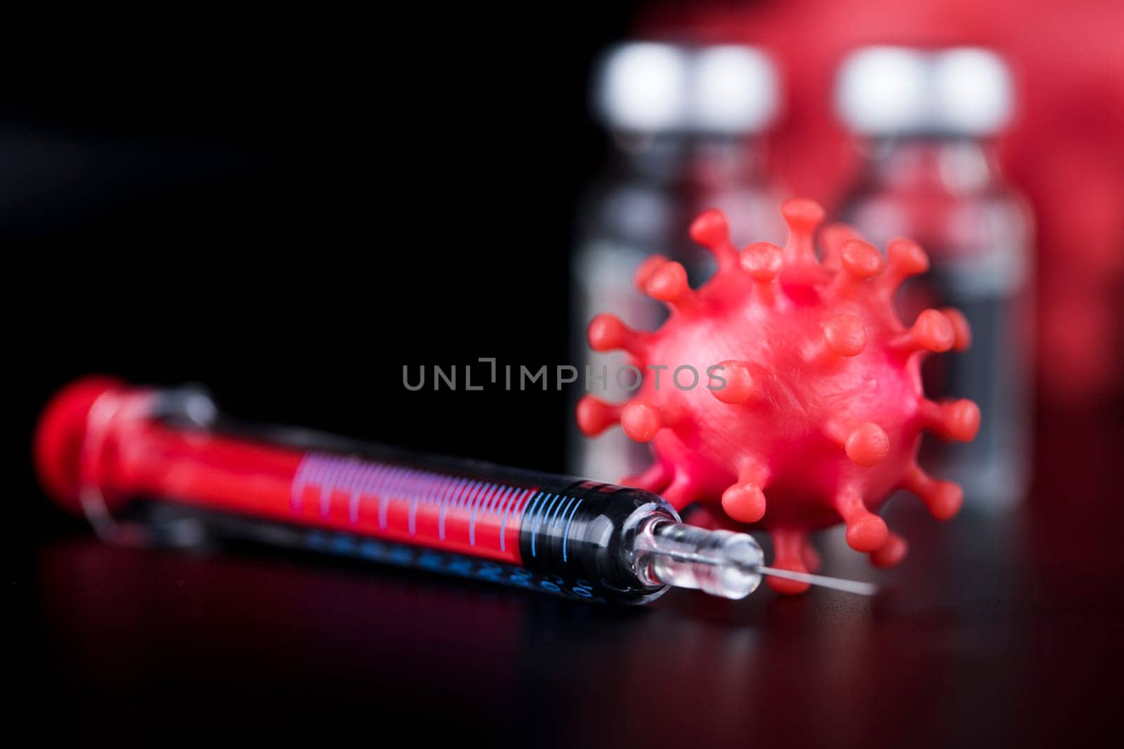 Close up medical syringe with a vaccine