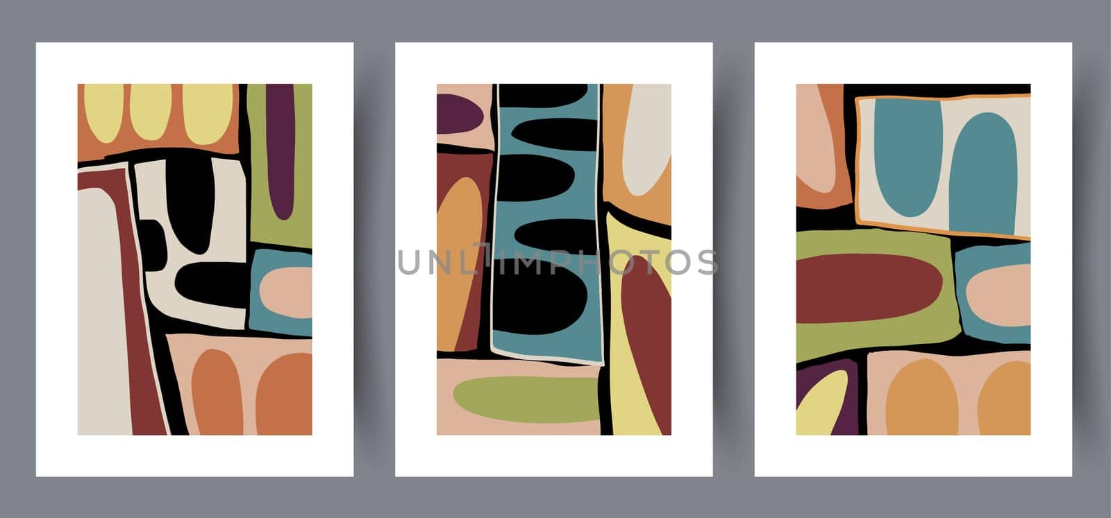 Abstract figures aesthetic shapes wall art print. Printable minimal abstract poster. Wall artwork for interior design. Contemporary decorative background.