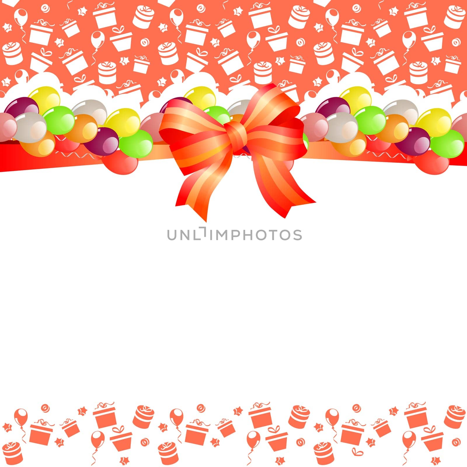 Birhtday greeting card with balloons and red bow