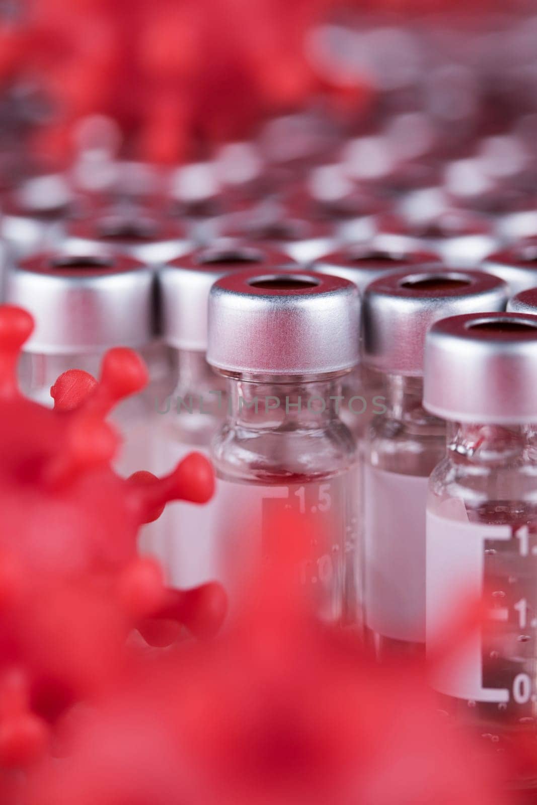 Bottles coronavirus vaccine, pandemic background