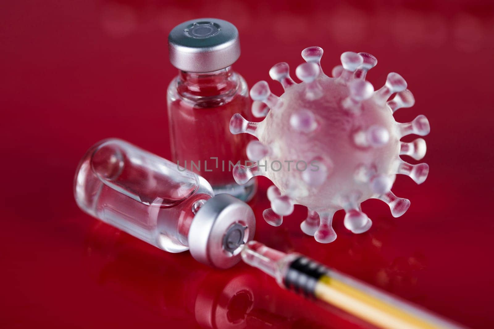 Close up medical syringe with a vaccine