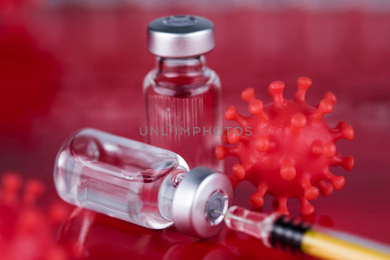 Close up medical syringe with a vaccine