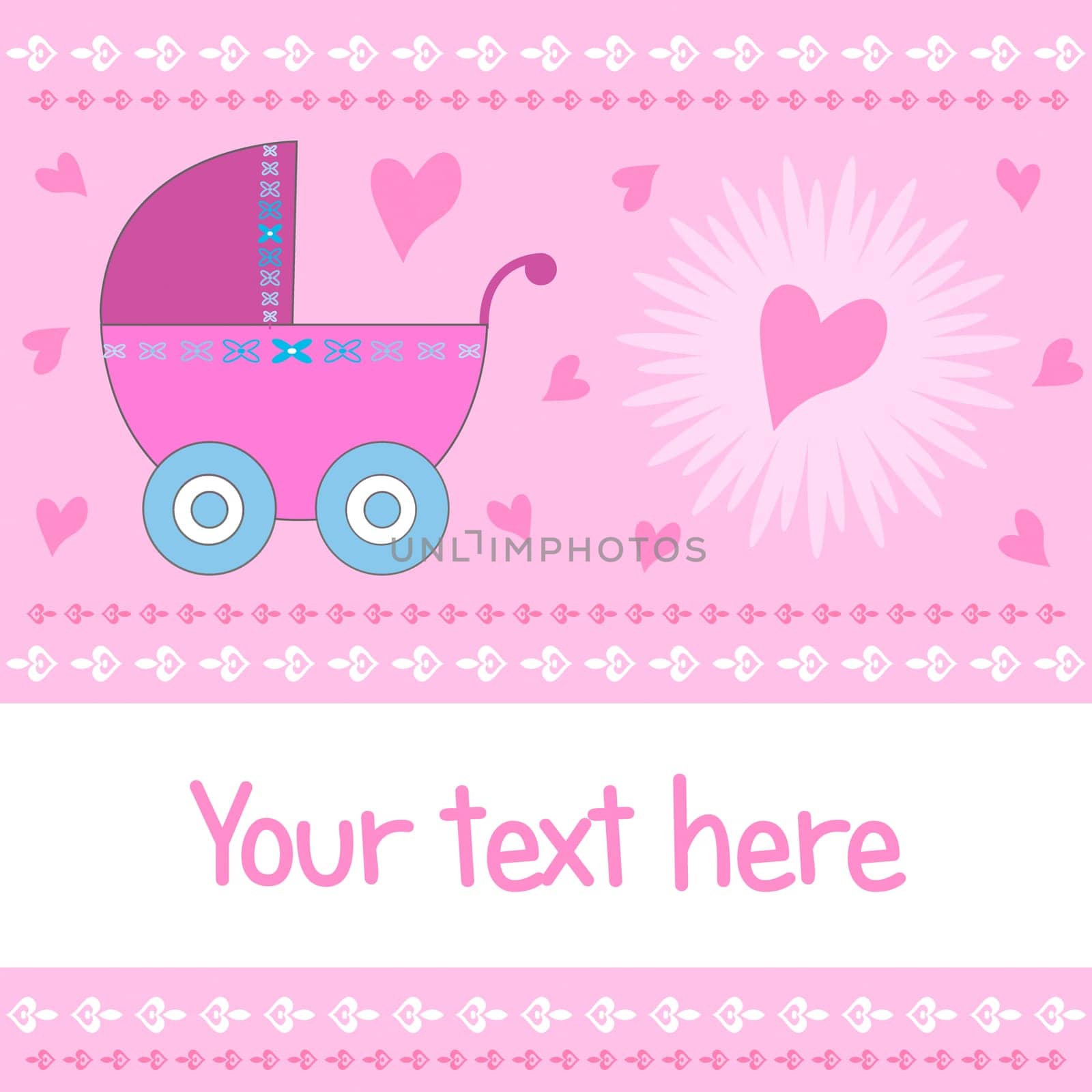 Baby girl arrival card Illustration. Also available as a Vector in Adobe illustrator EPS format. The vector version can be scaled to any size without loss of quality.