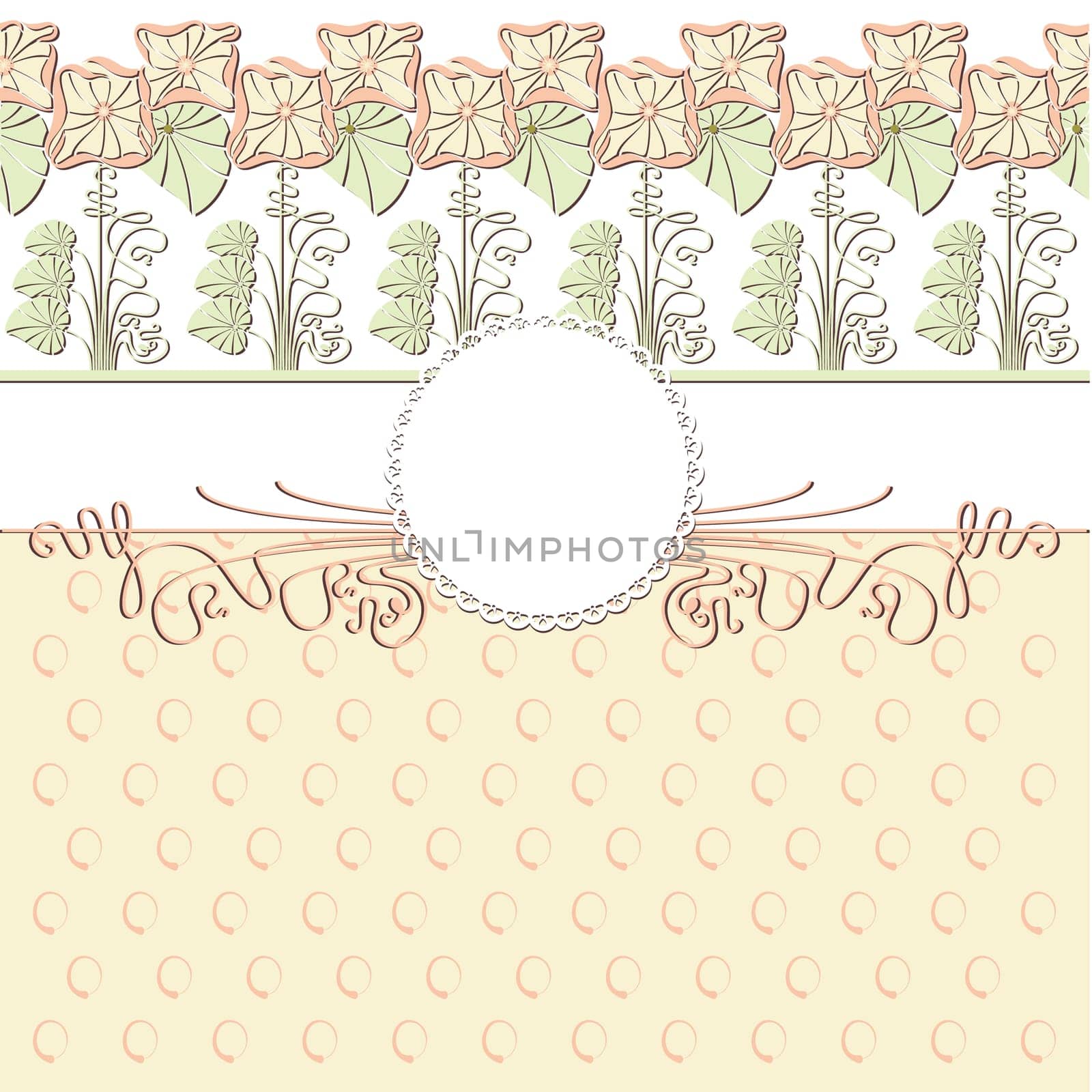 Cute template frame design for greeting card with seamless flower pattern