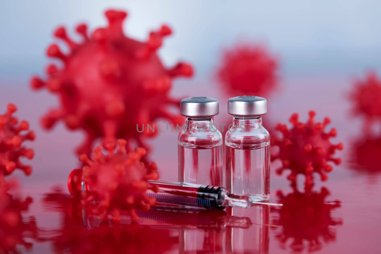 Close up medical syringe with a vaccine