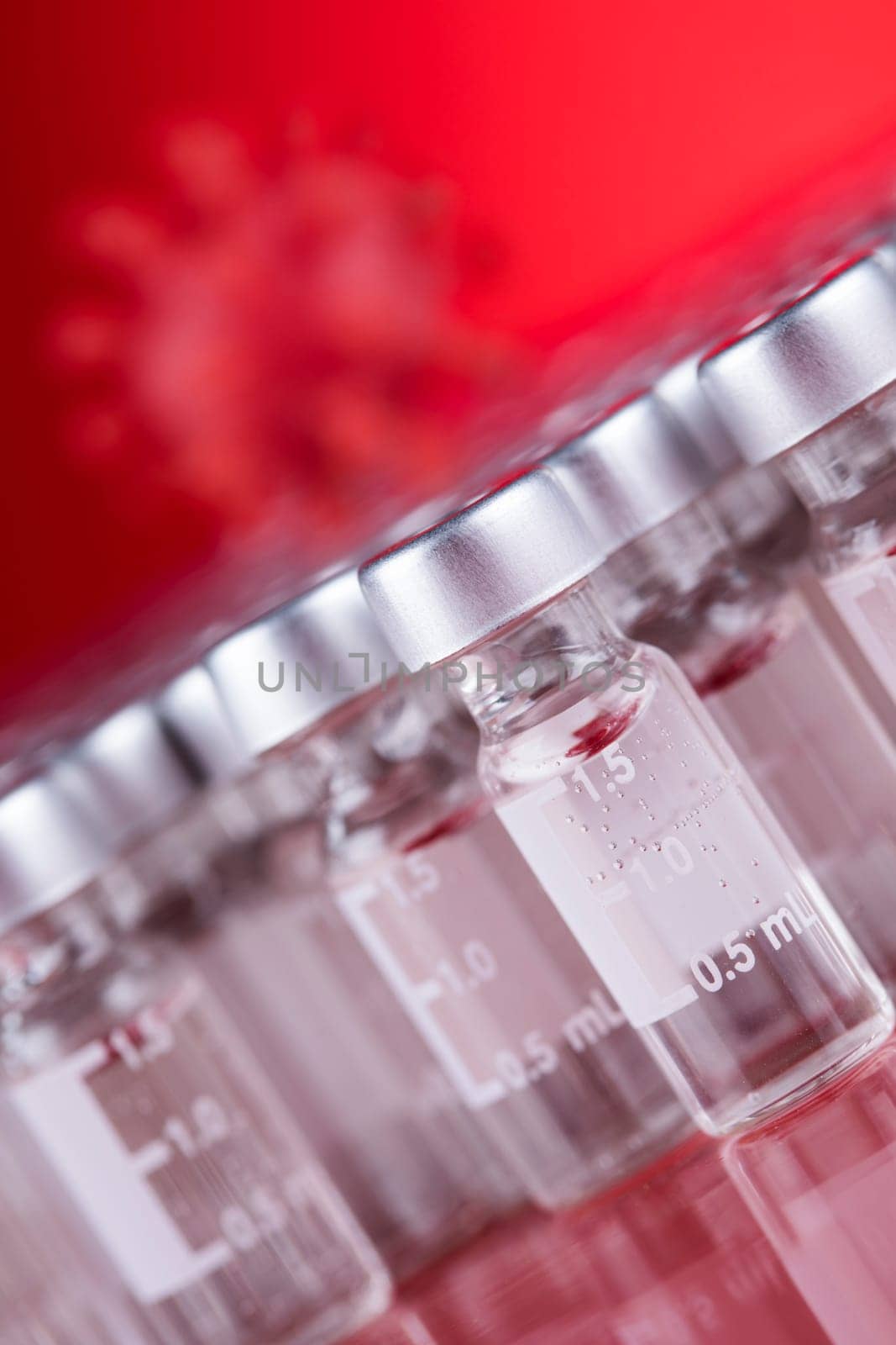 Bottles coronavirus vaccine, pandemic background