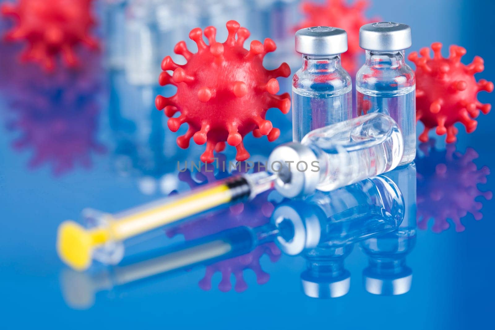 Close up medical syringe with a vaccine