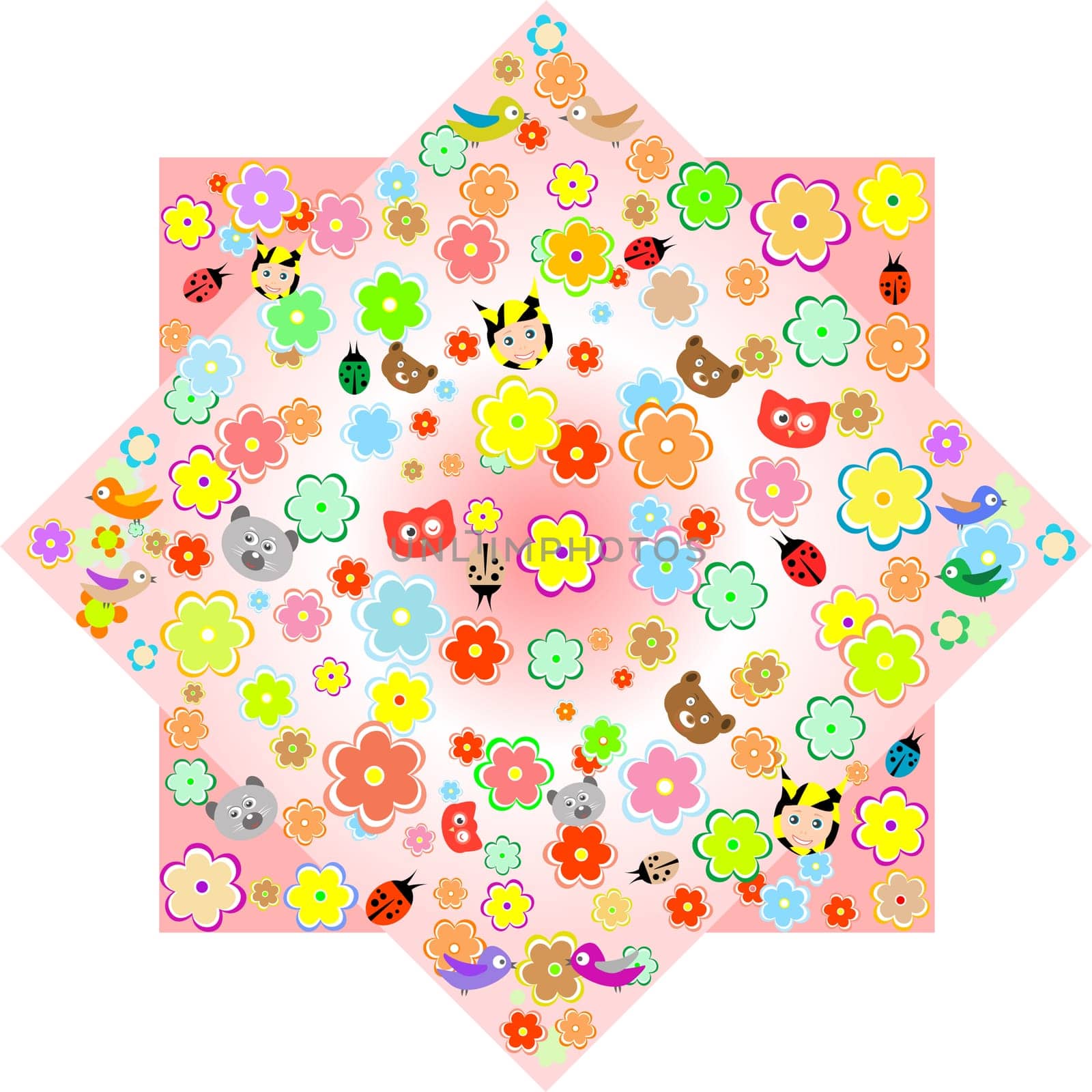 beautiful background with cartoon animals and flowers wallpaper