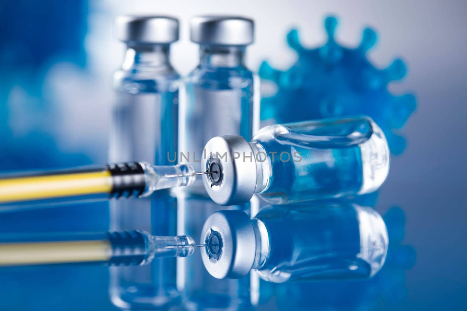 Close up medical syringe with a vaccine
