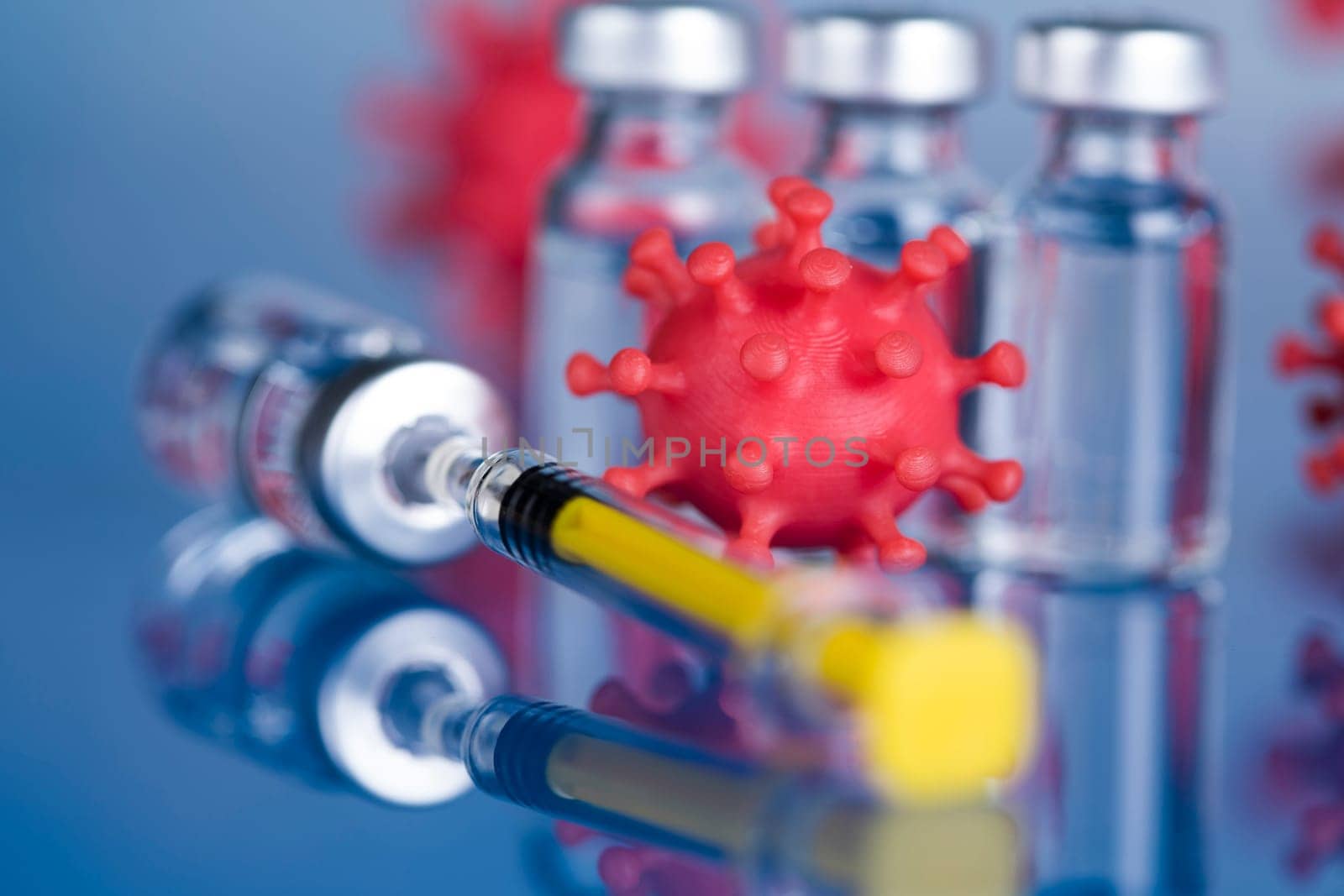 Close up medical syringe with a vaccine