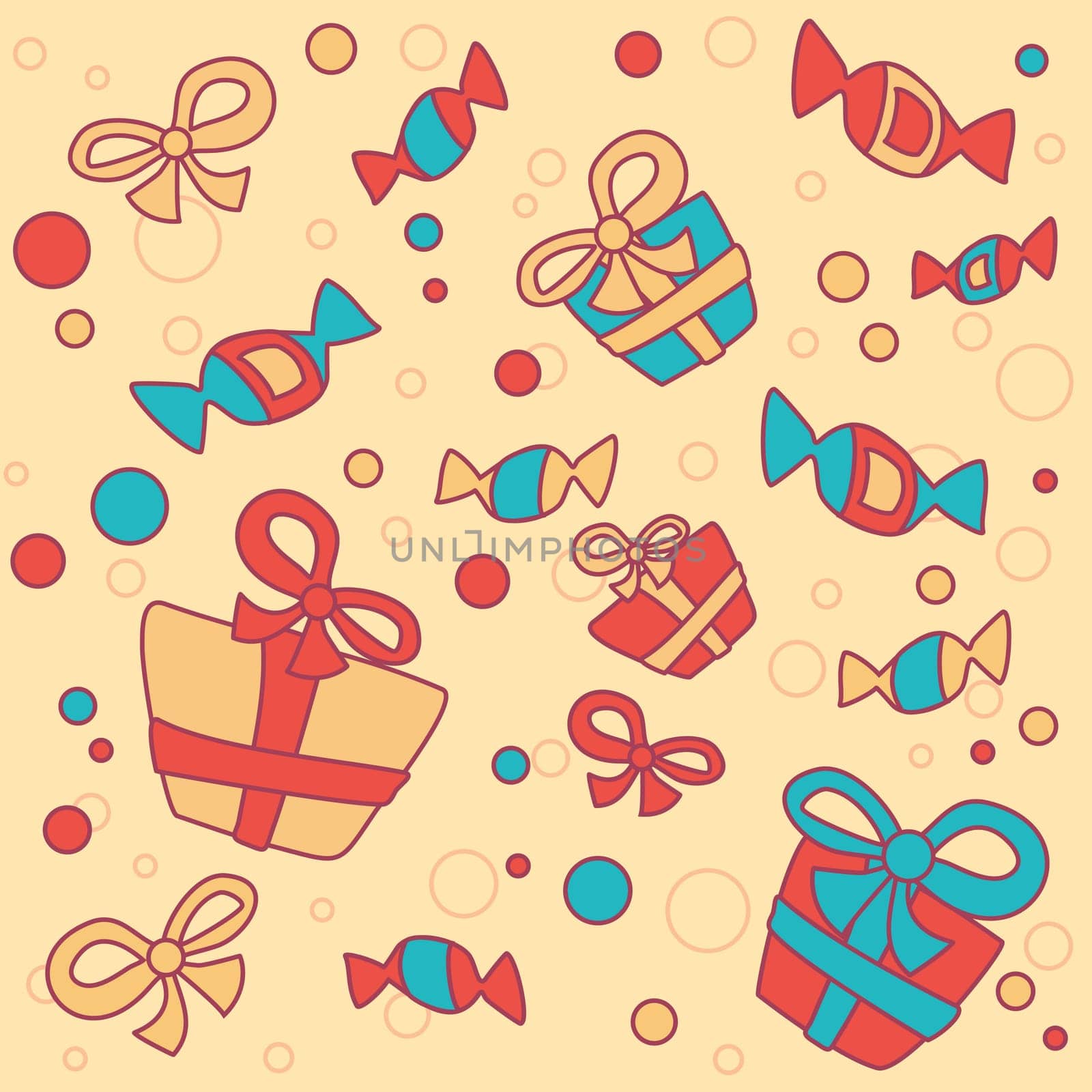 funny background with gifts and sweets