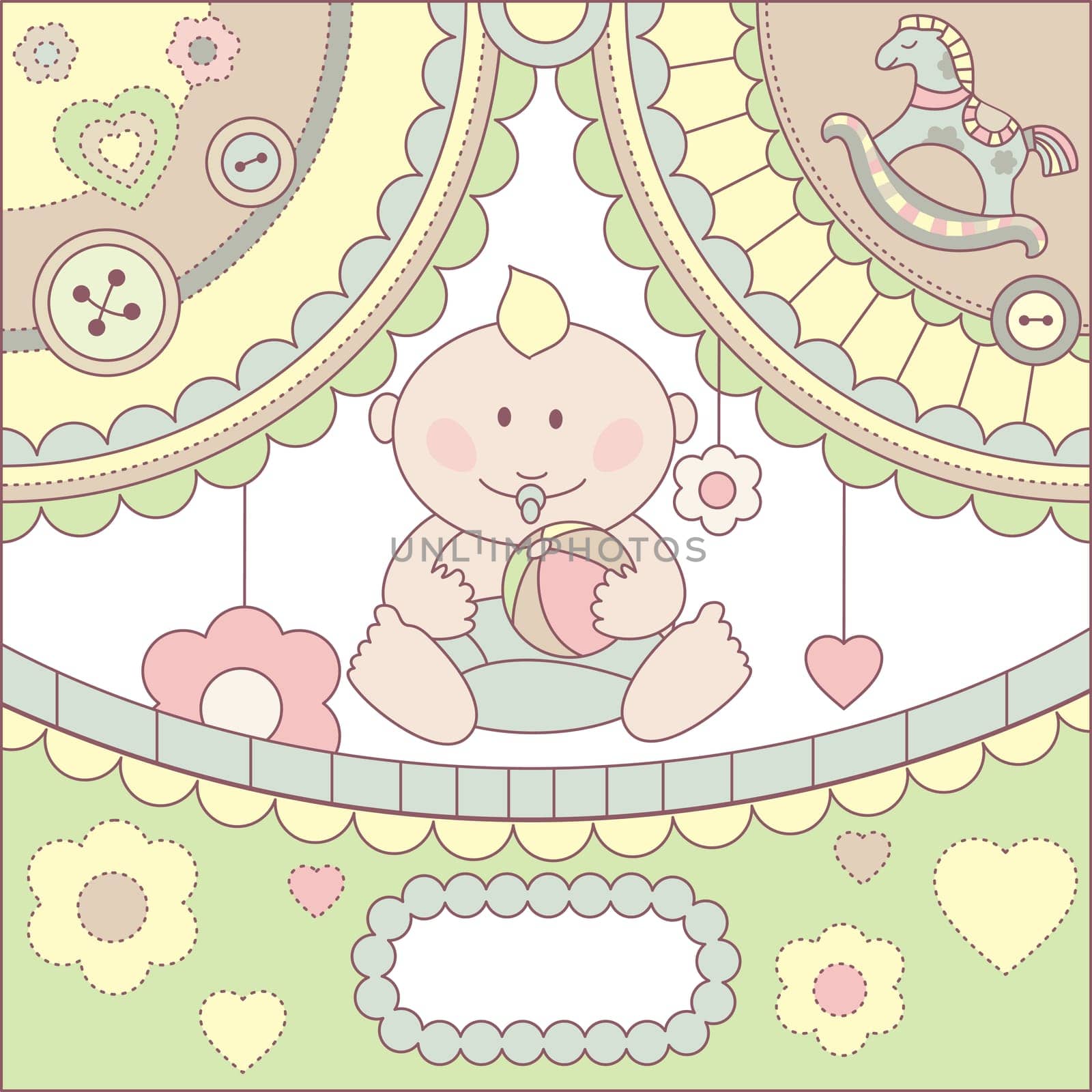 cute vector baby boy arrival card illustration