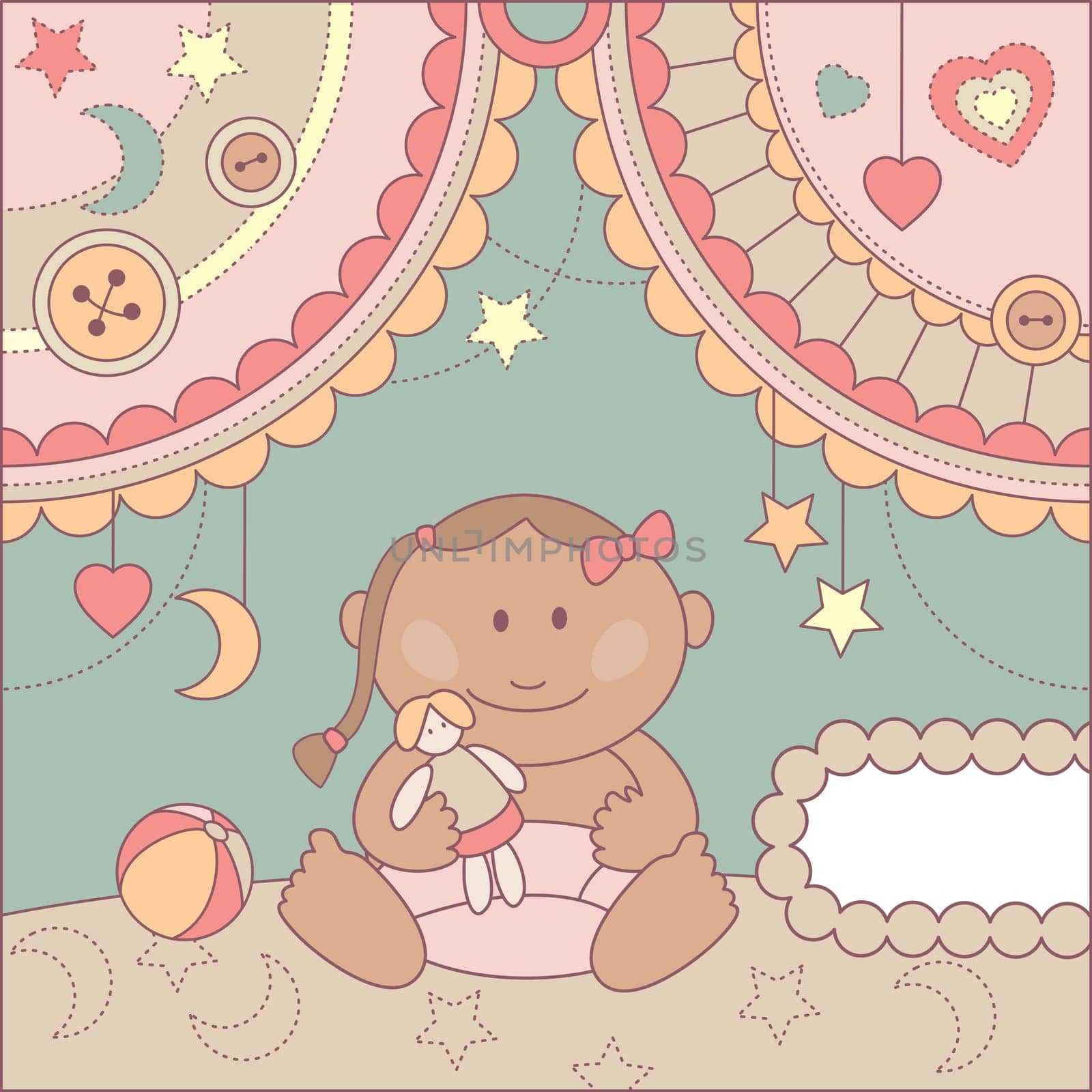 vector cute baby girl arrival card illustration
