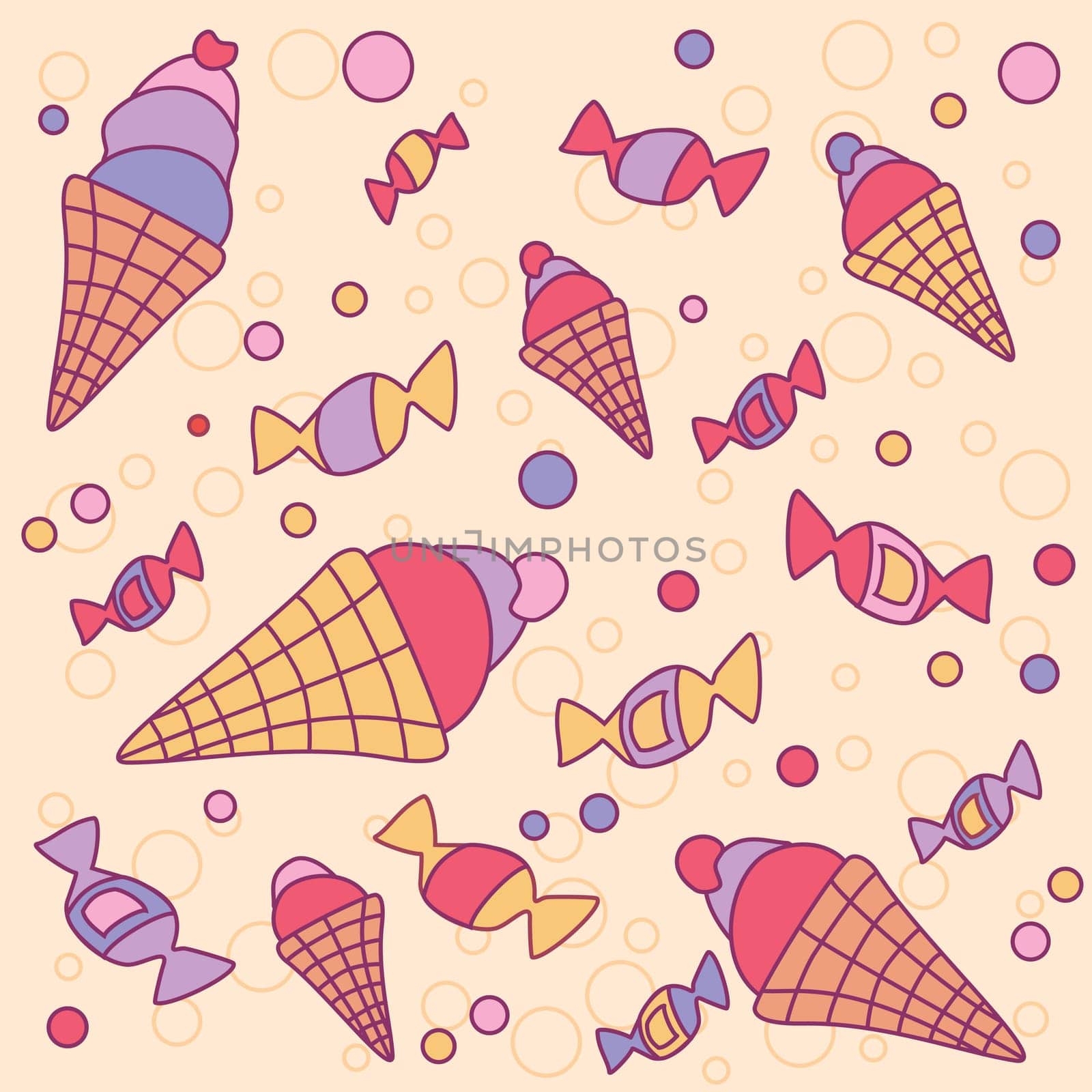 funny background with ice cream and sweets