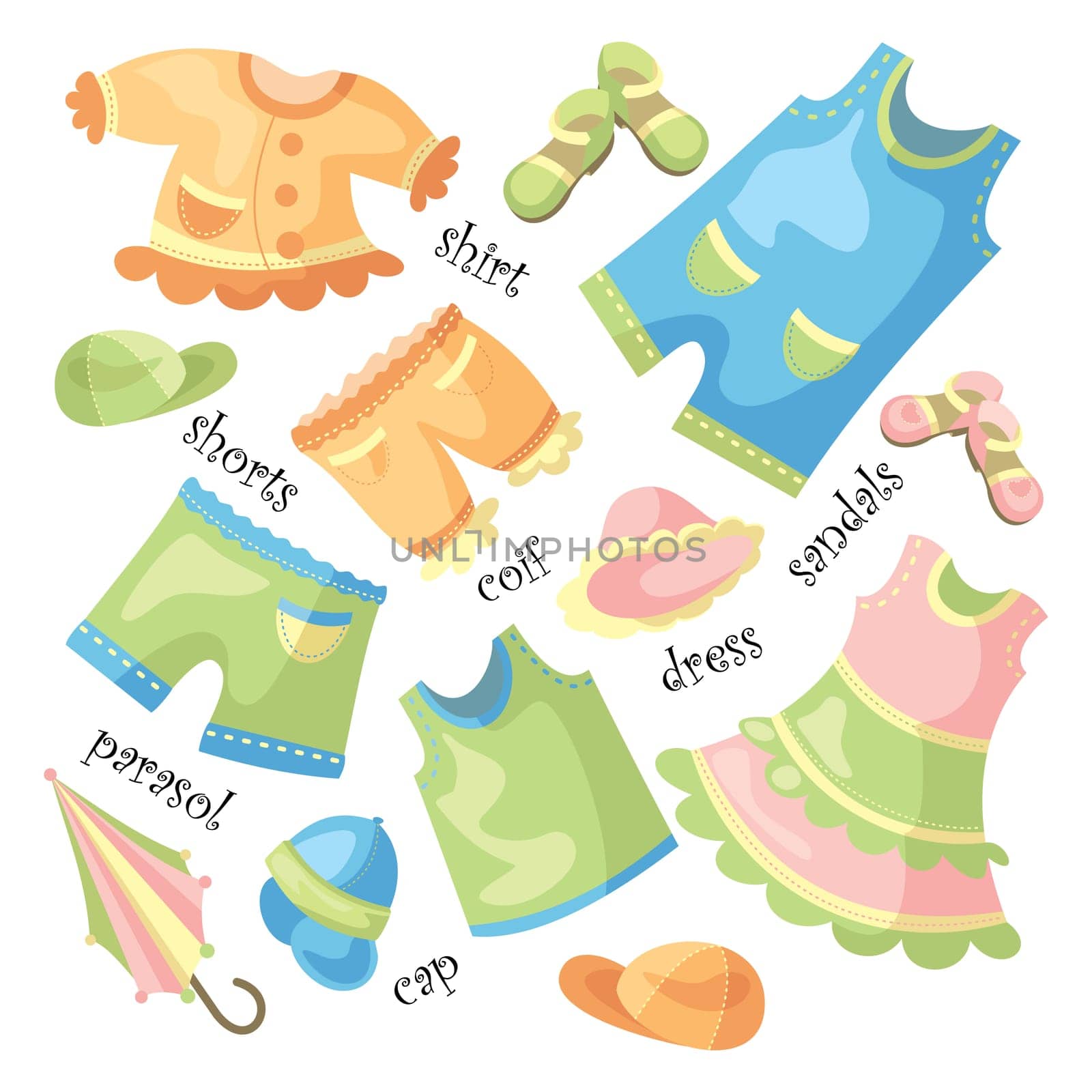 vector set of baby clothing and accessories
