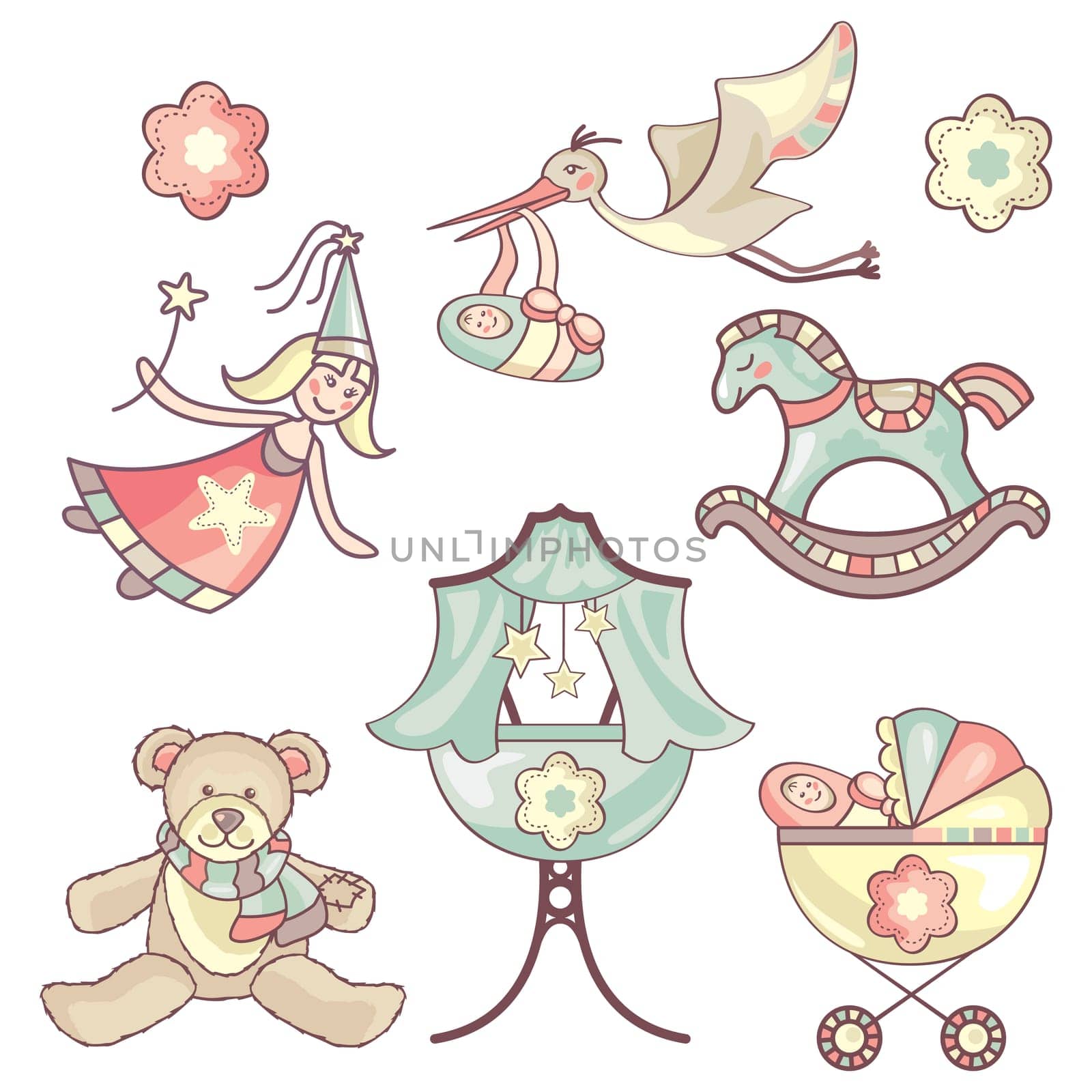 vector illustration set of different baby products