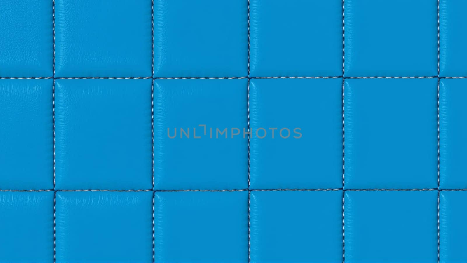 The surface texture of artificial leather is blue, the surface is stitched in the form of diamonds, squares, rectangles. Eco-leather in a kilt. High-quality photos