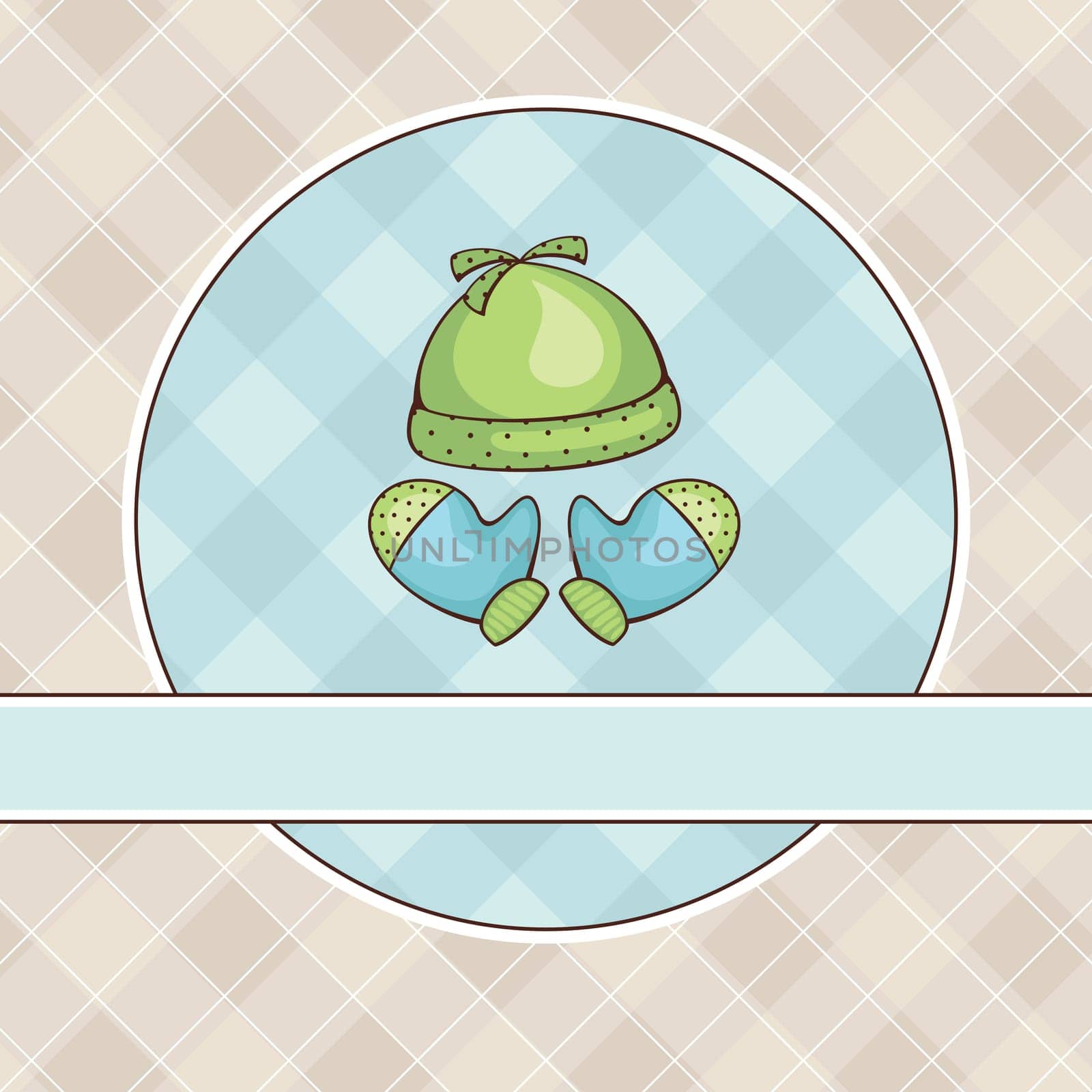 abstract baby illustration with coif and mittens