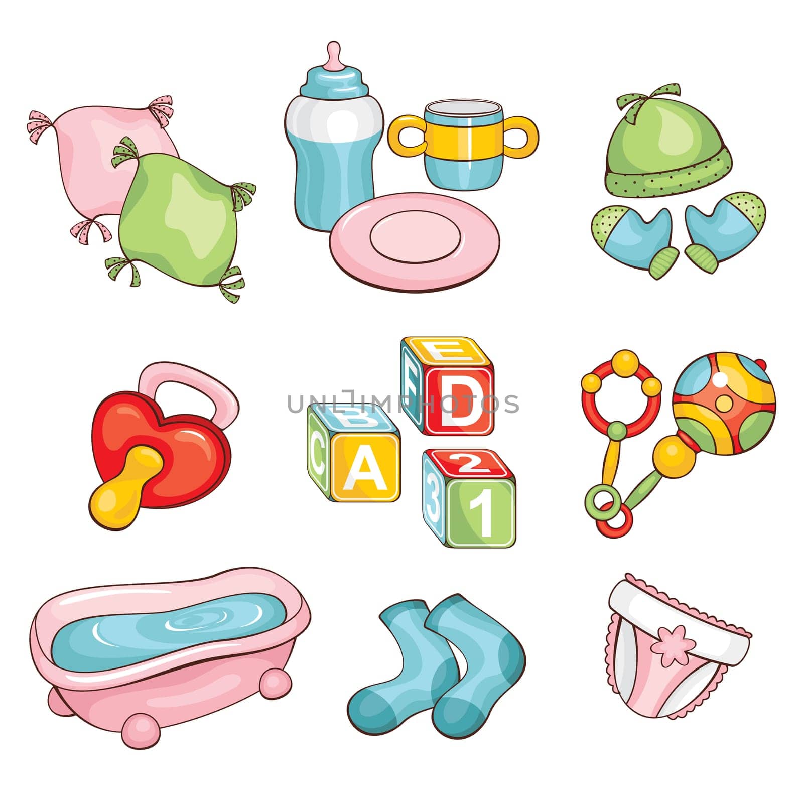 set of different baby things vector illustration