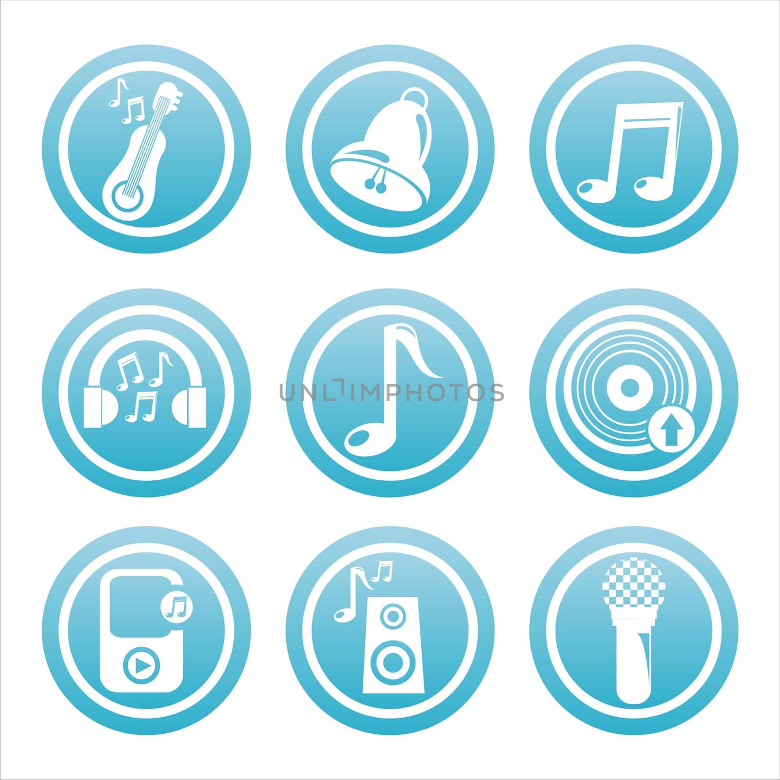set of 9 blue music signs