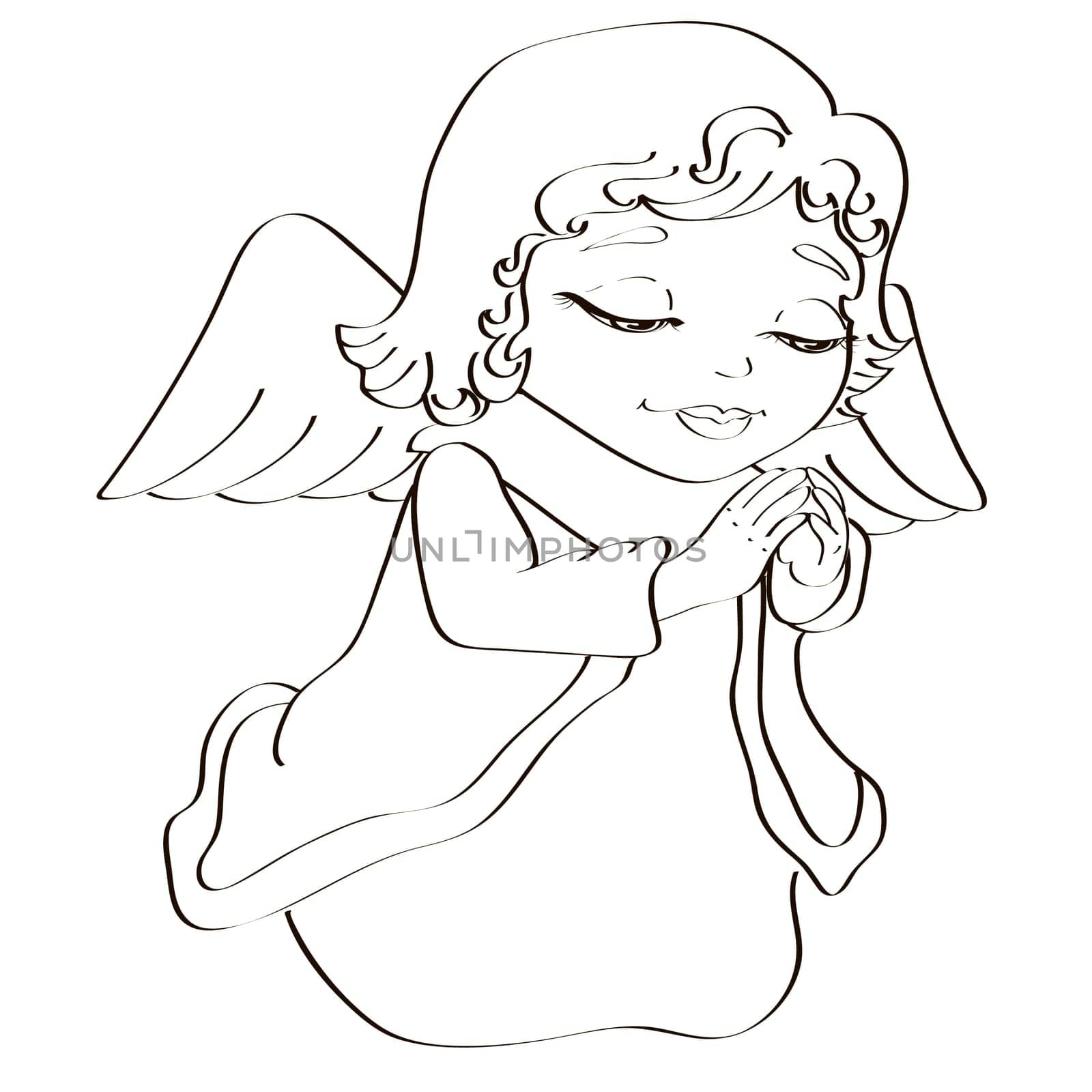 Black and white illustration of christmas angel to be colored. Also available as a vector in Adobe Illustrator EPS format, compressed in a zip file.