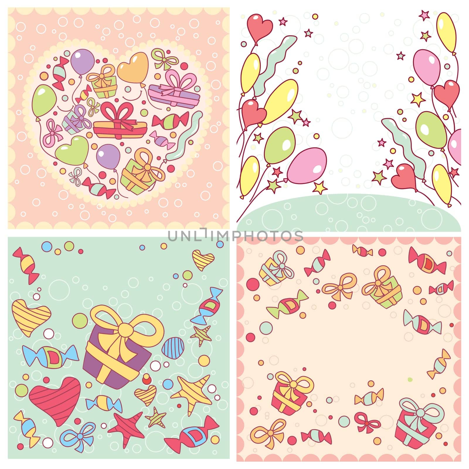 set of cartoon birthday cards vector illustration