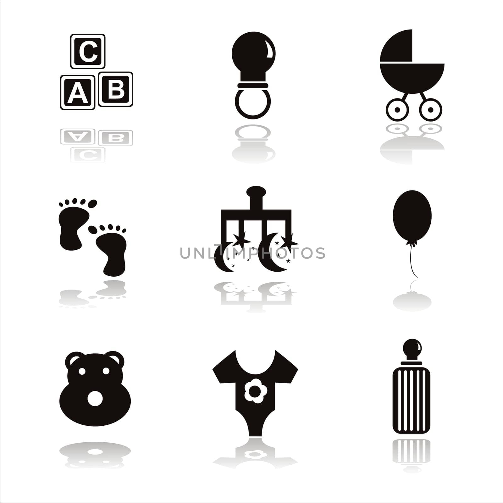 set of 9 black children icons