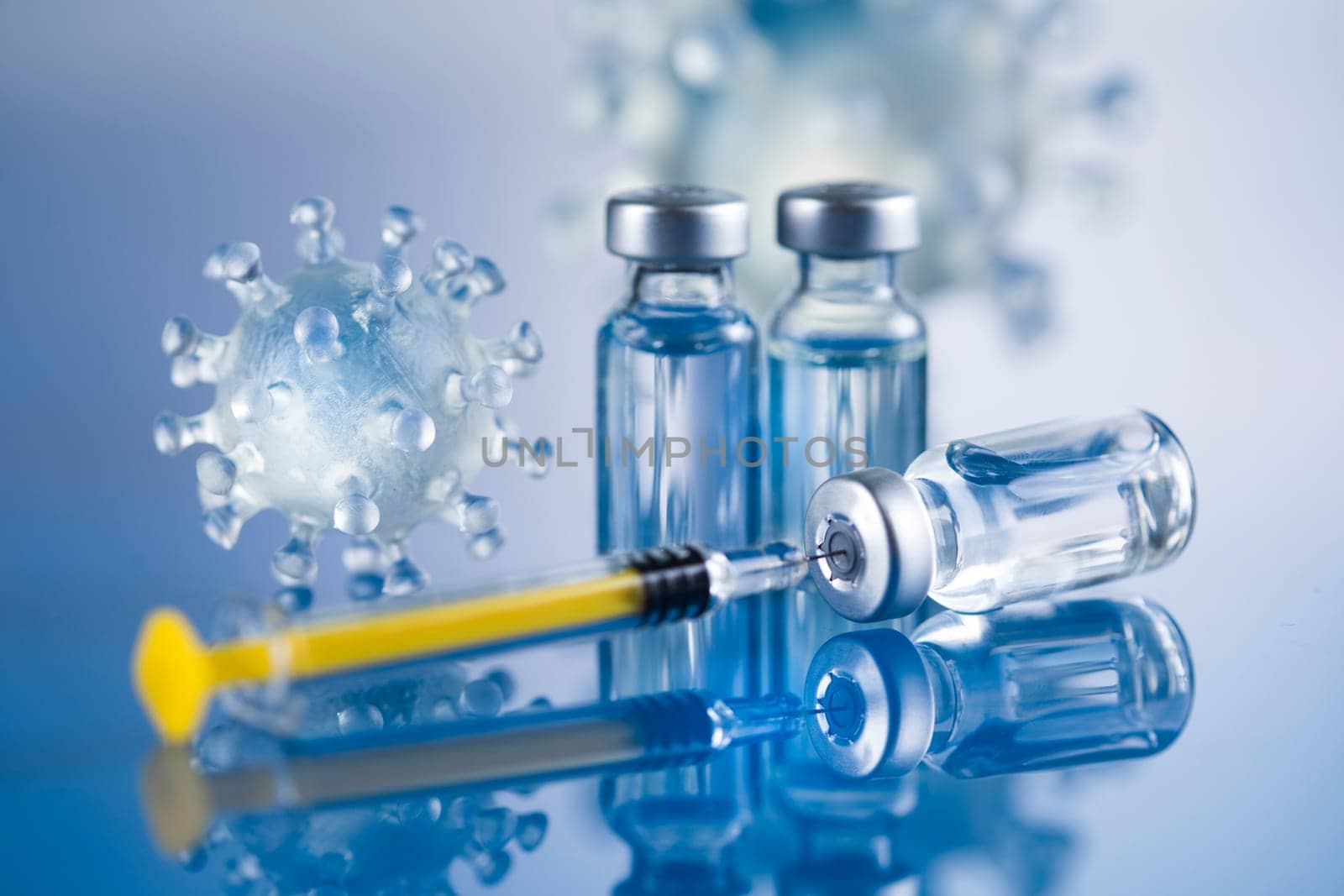 Close up medical syringe with a vaccine