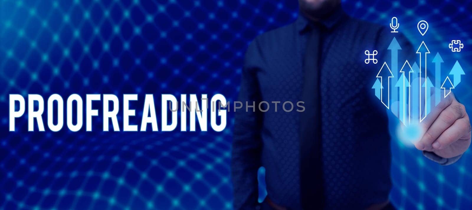 Text caption presenting Proofreading, Business idea act of reading and marking spelling, grammar and syntax mistakes