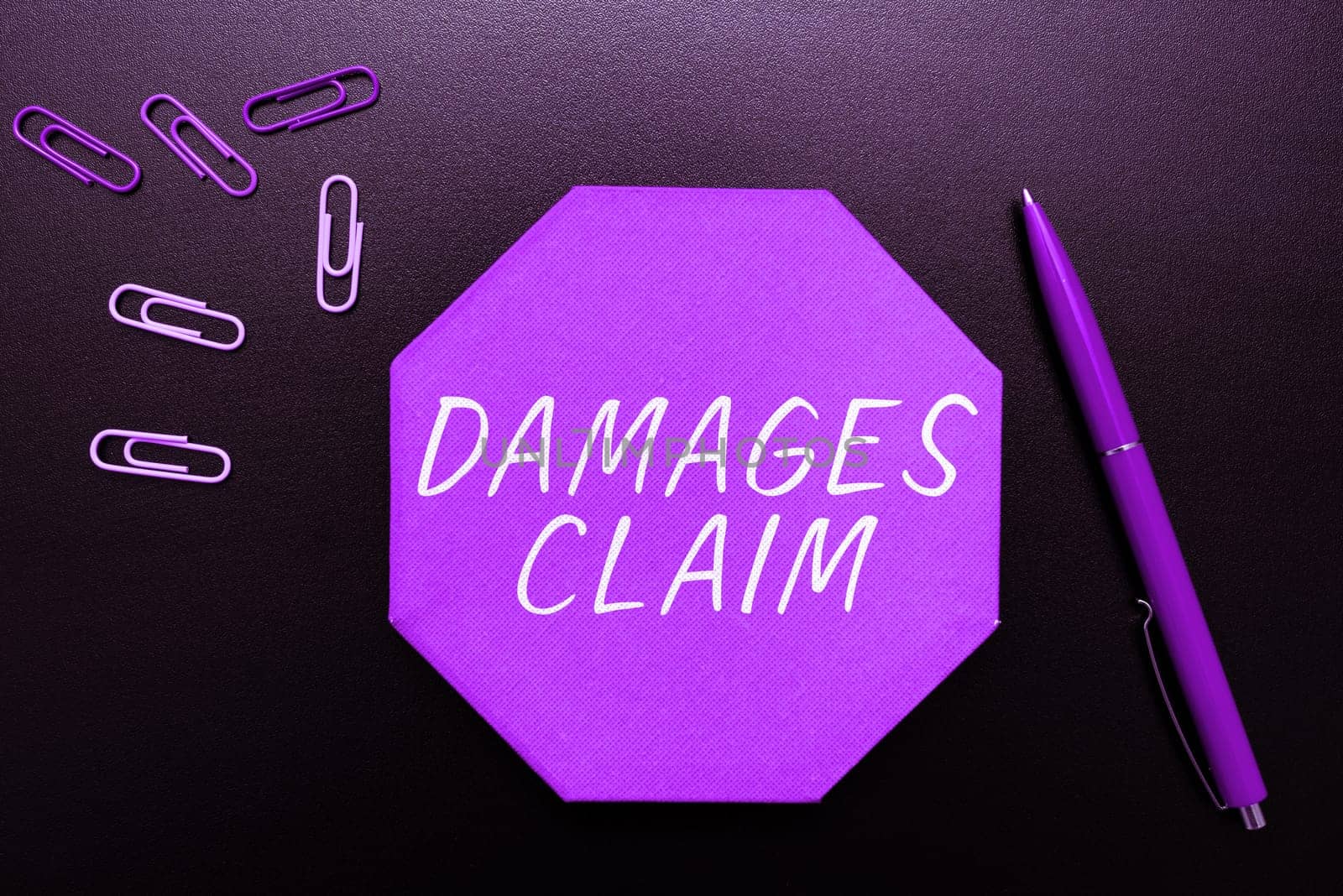 Text showing inspiration Damages Claim, Word for Demand Compensation Litigate Insurance File Suit